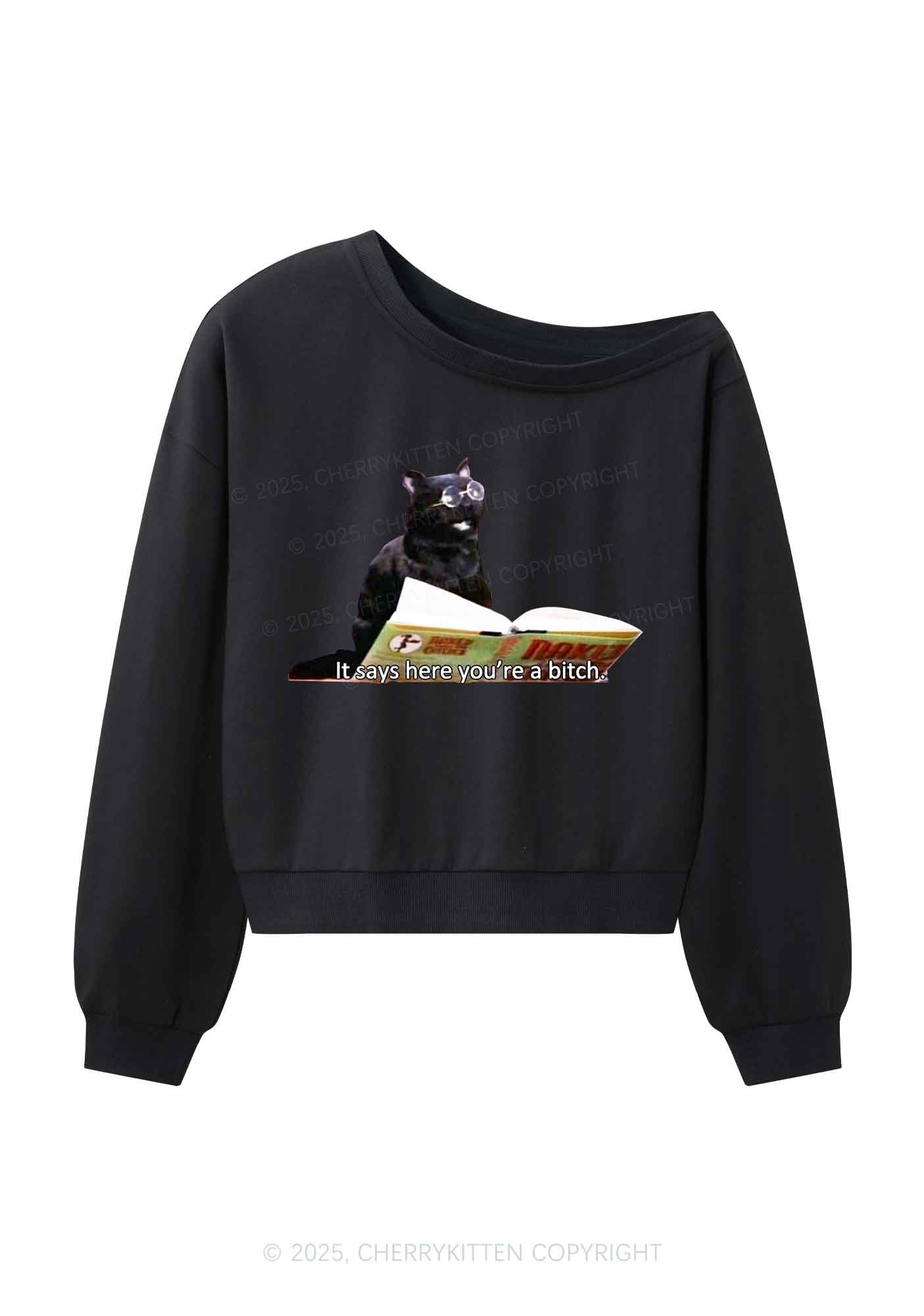 It Says Here You're A Bixxh Y2K Off Shoulder Sweatshirts Cherrykitten - Image 4