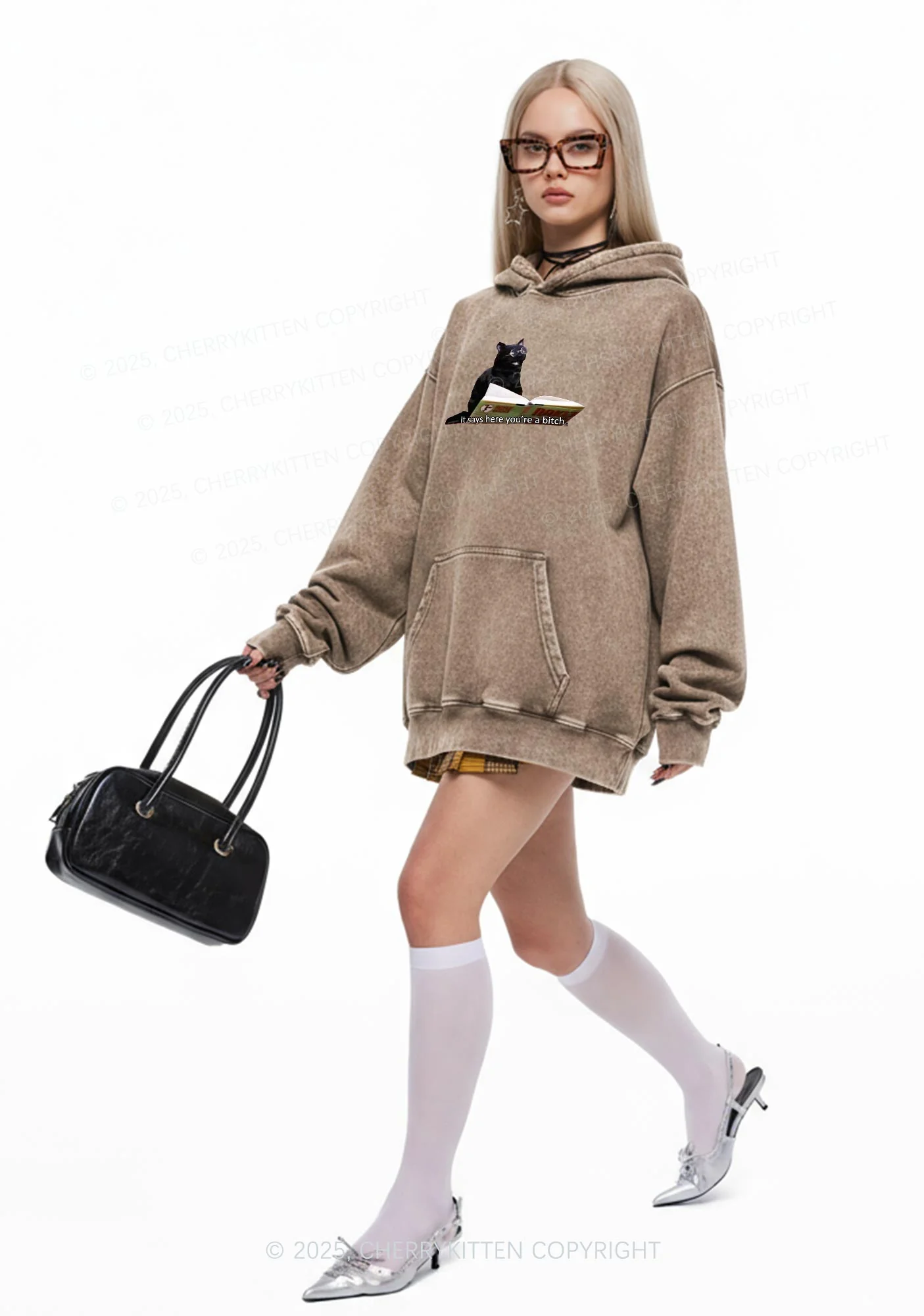 It Says Here Youre A Bixxh Y2K Washed Hoodie Cherrykitten - Image 2