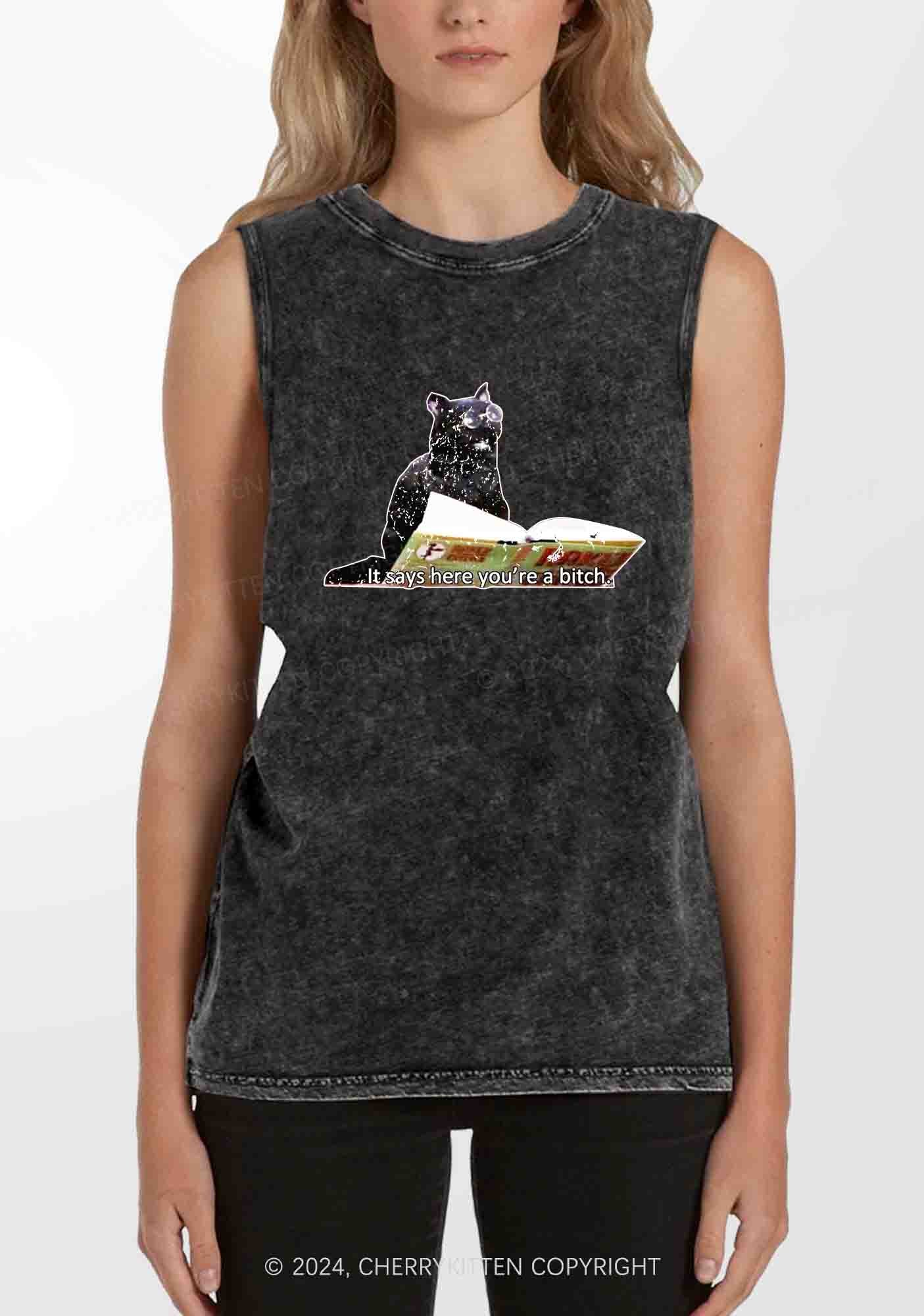 It Says Here You're A Bixxh Y2K Washed Tank Cherrykitten - Image 2