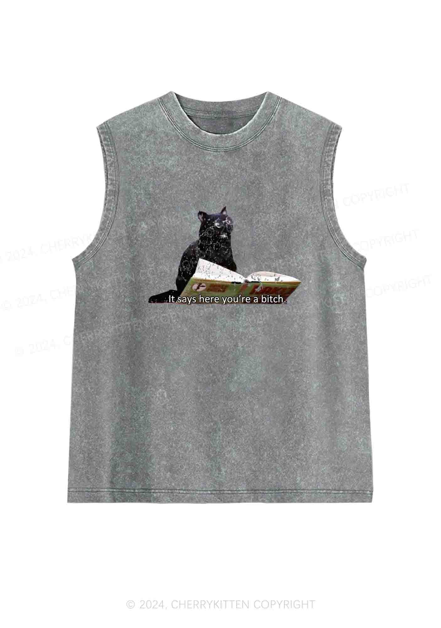 It Says Here You're A Bixxh Y2K Washed Tank Cherrykitten - Image 5