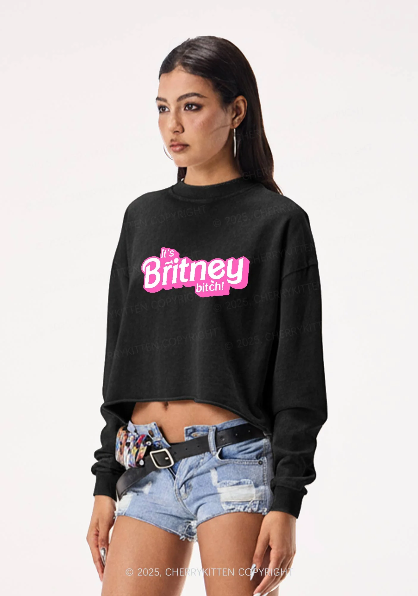 Its Britney Bixch Y2K Crop Washed Sweatshirts Cherrykitten - Image 2