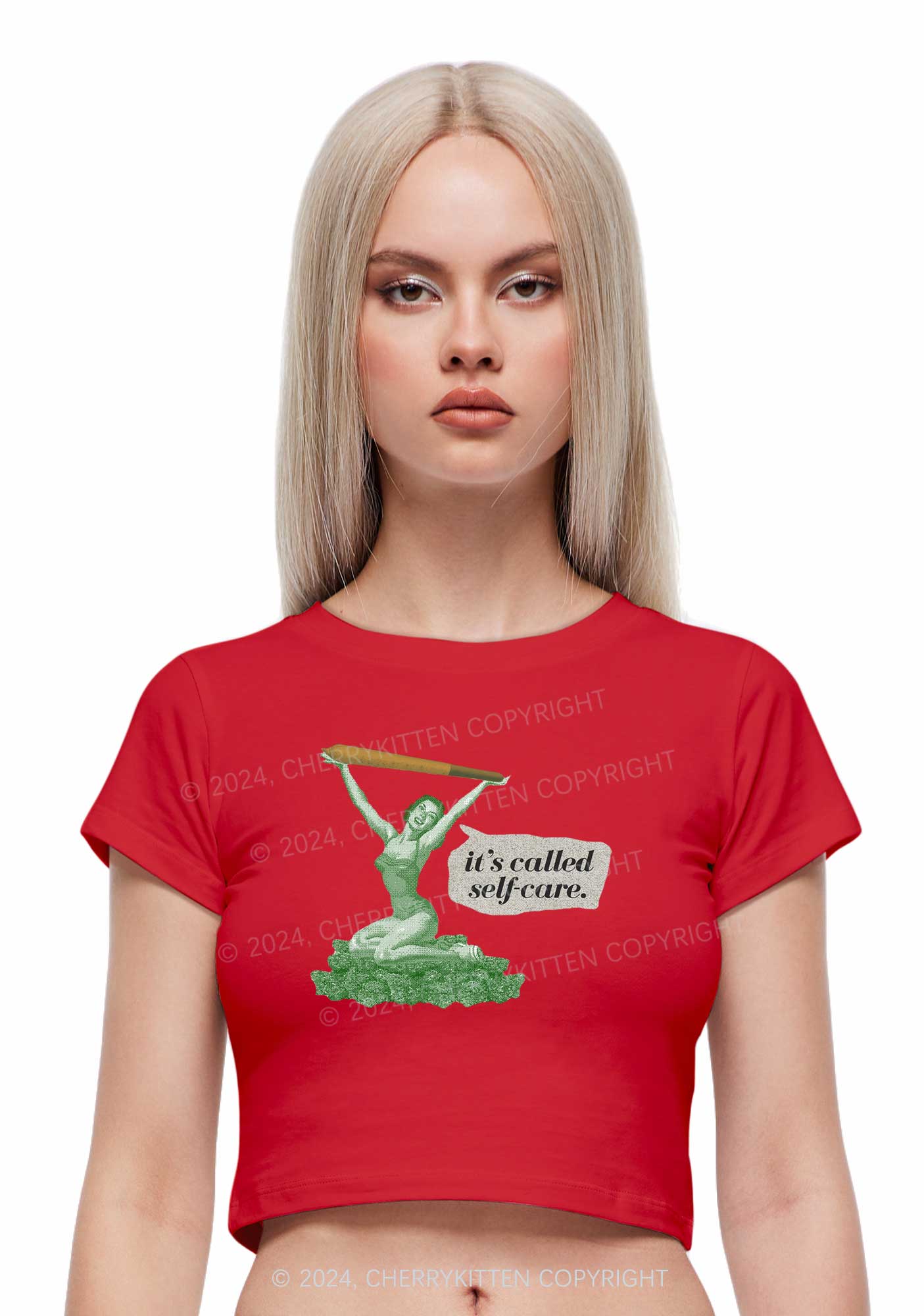 It's Called Self Care Y2K Baby Tee Cherrykitten - Image 2