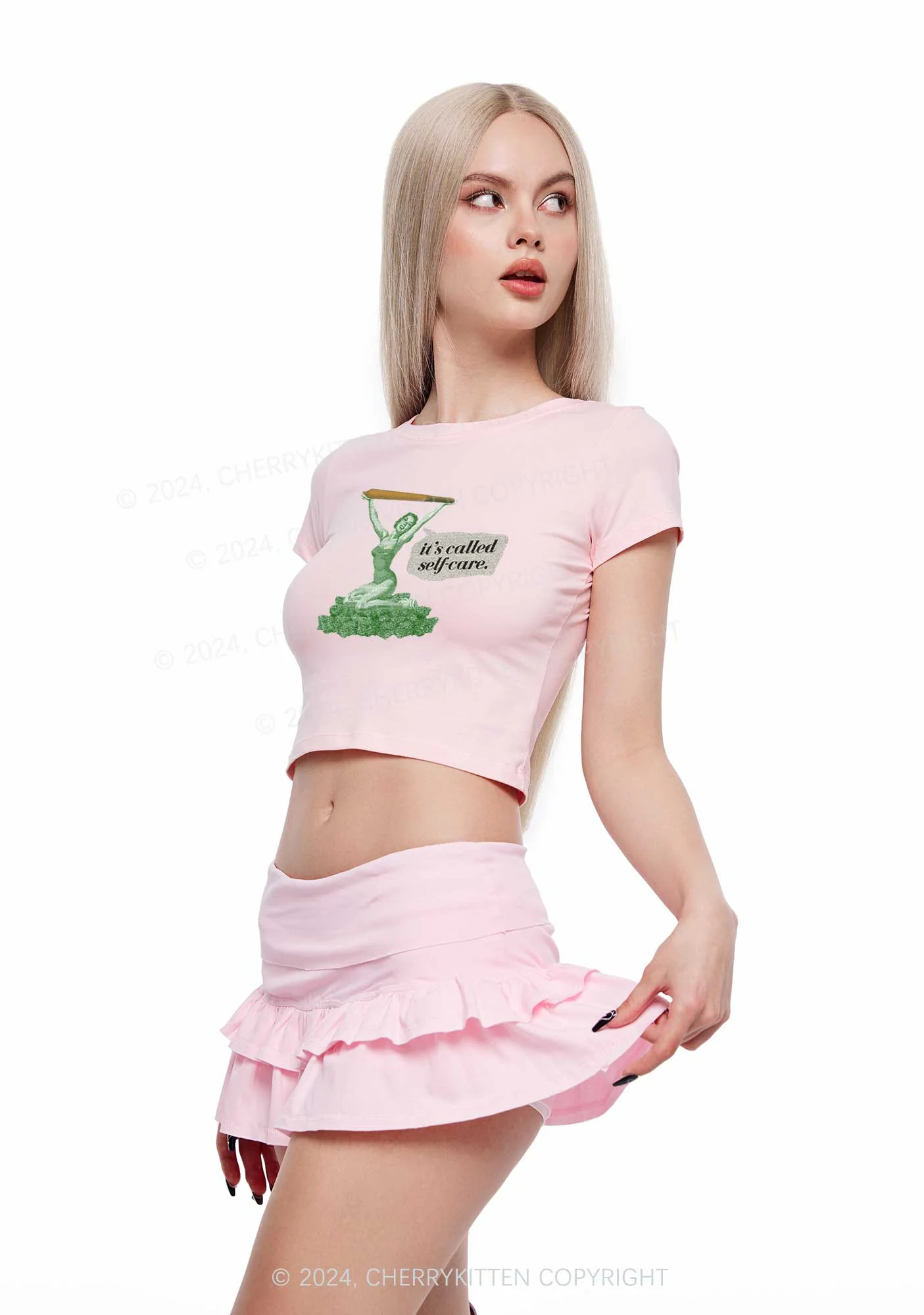 It's Called Self Care Y2K Baby Tee Cherrykitten - Image 3
