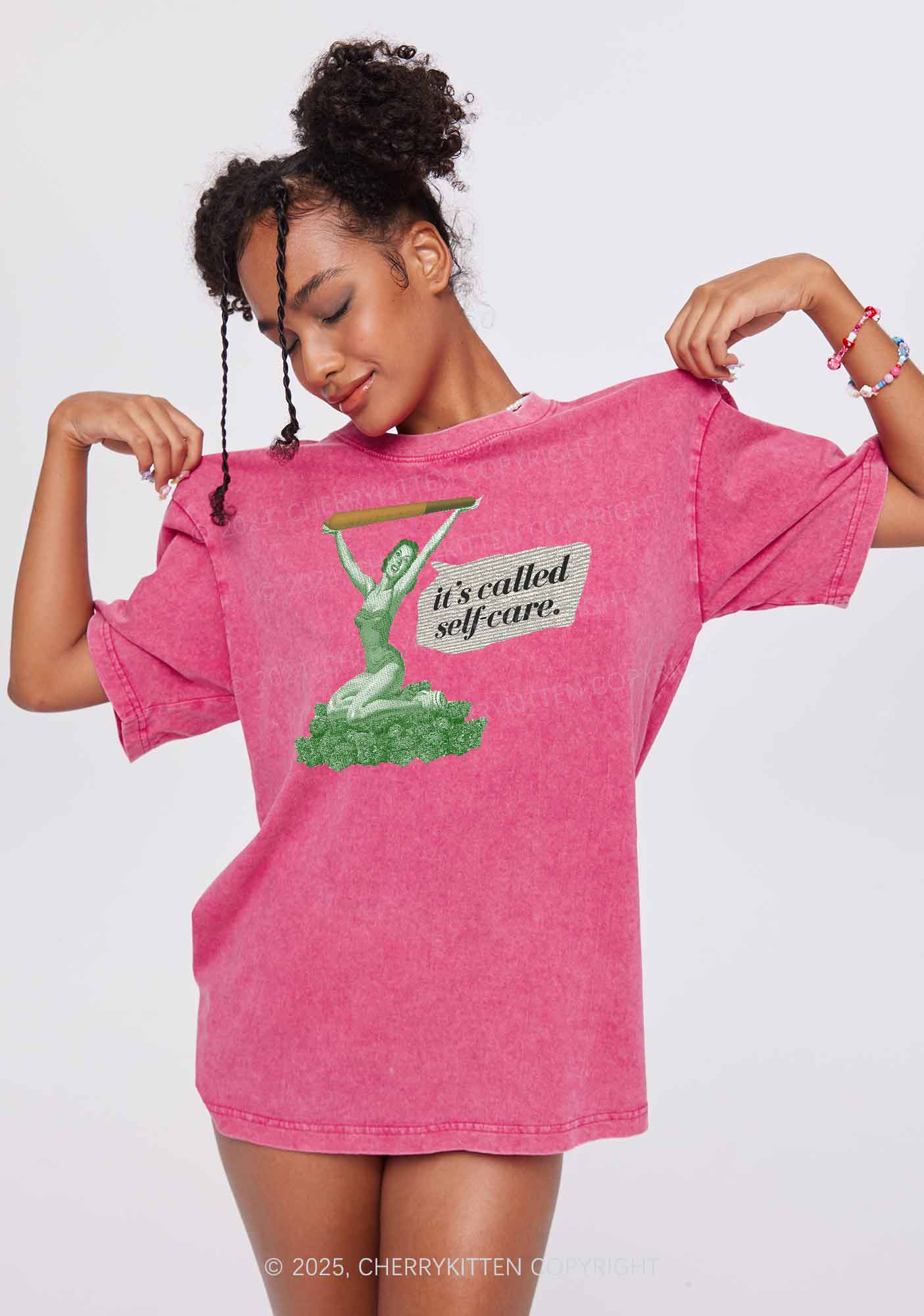 It's Called Self Care Y2K Washed Tee Cherrykitten - Image 2