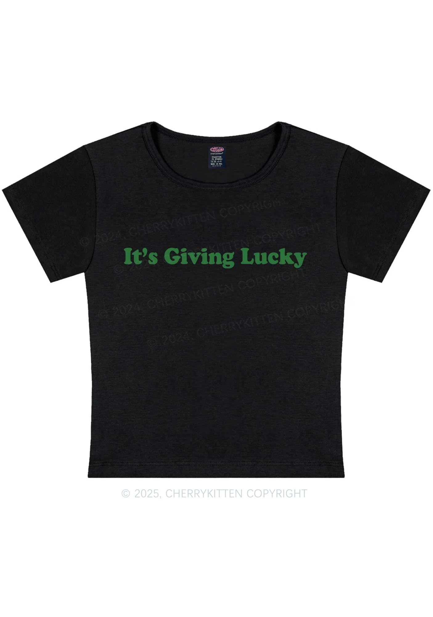 Its Giving Lucky St Patricks Y2K Baby Tee Cherrykitten - Image 4