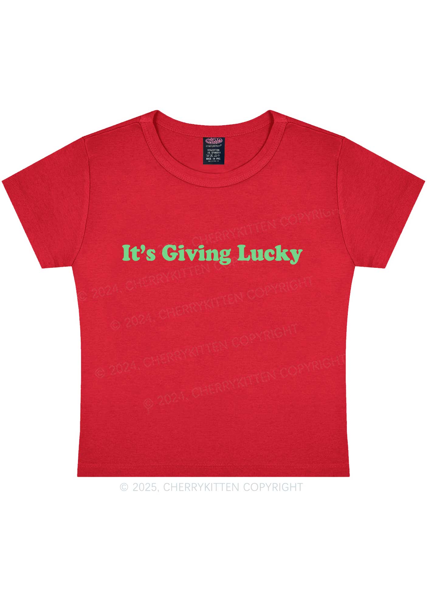 Its Giving Lucky St Patricks Y2K Baby Tee Cherrykitten - Image 6