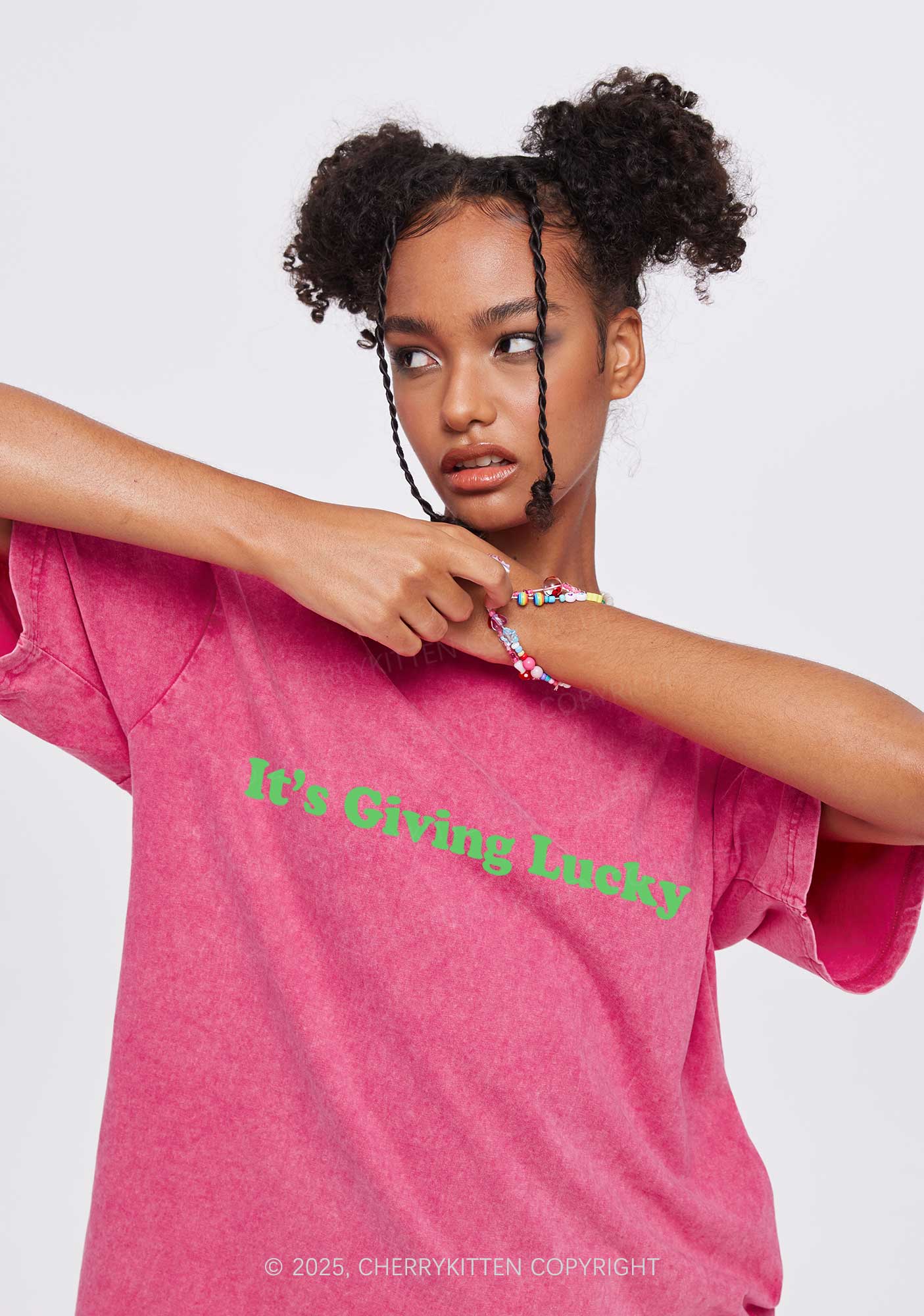 Its Giving Lucky St Patricks Y2K Washed Tee Cherrykitten - Image 3