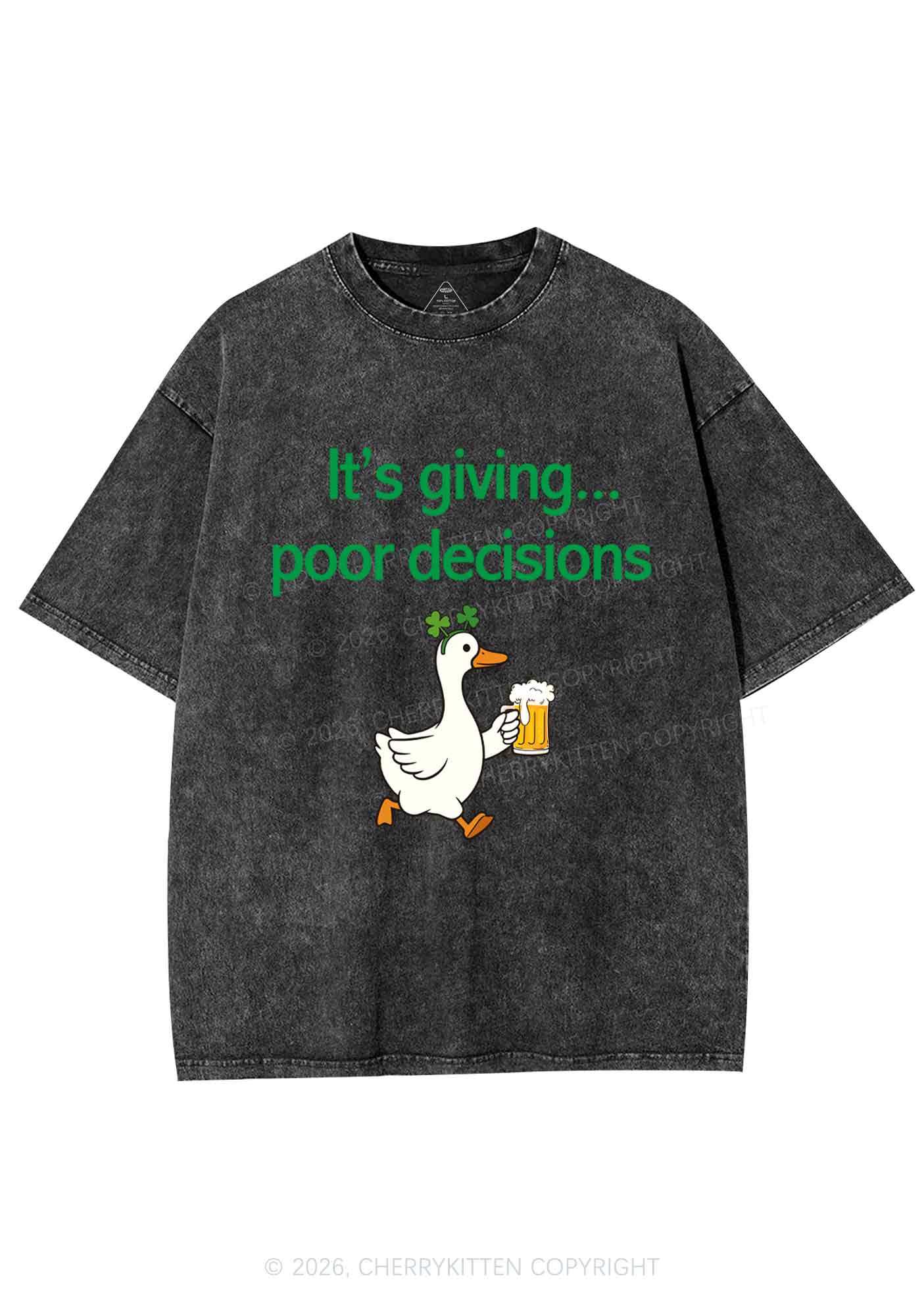 Its Giving Poor Decisions St Patricks Y2K Shirts Washed Tee Cherrykitten - Image 3