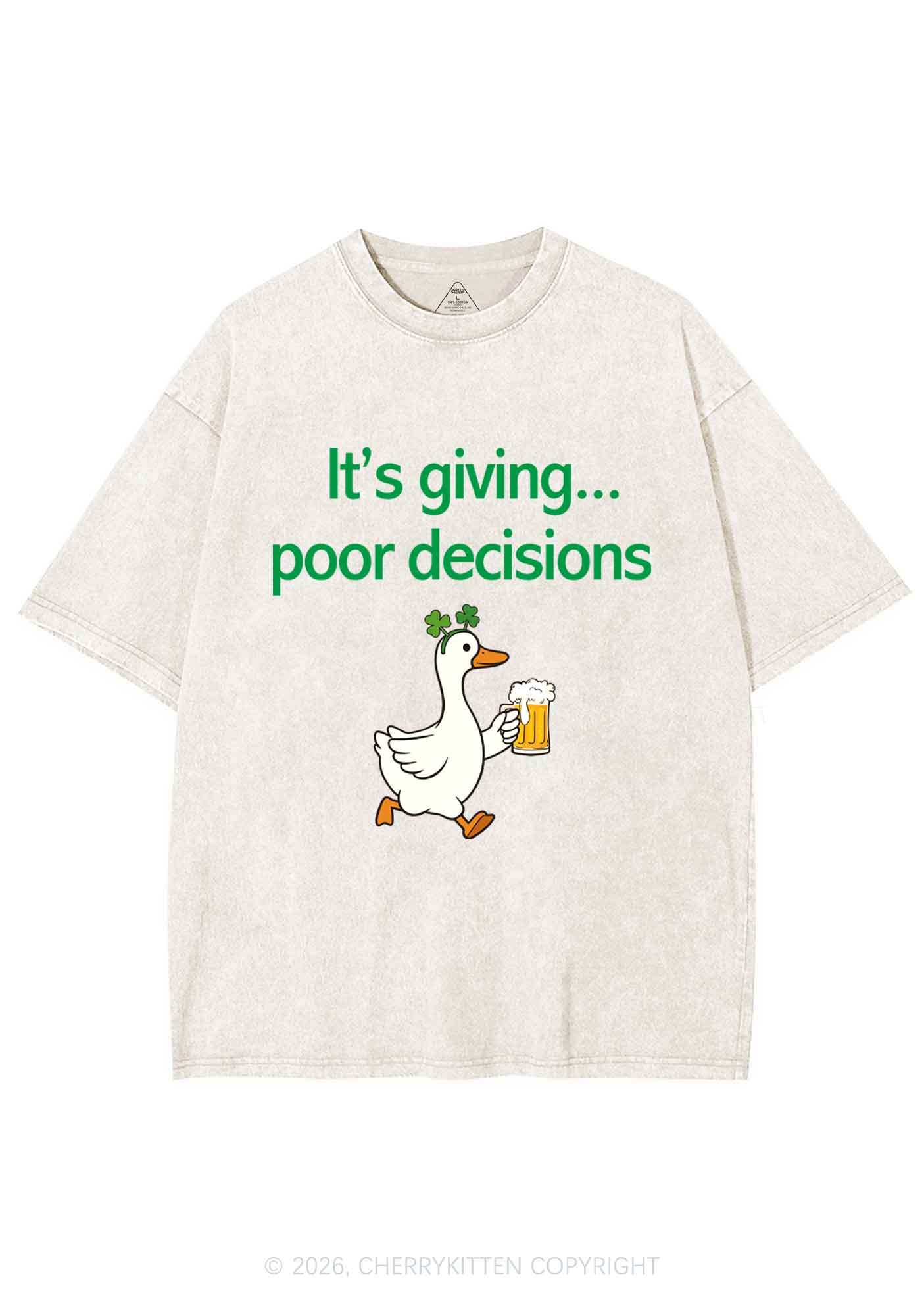Its Giving Poor Decisions St Patricks Y2K Shirts Washed Tee Cherrykitten - Image 4