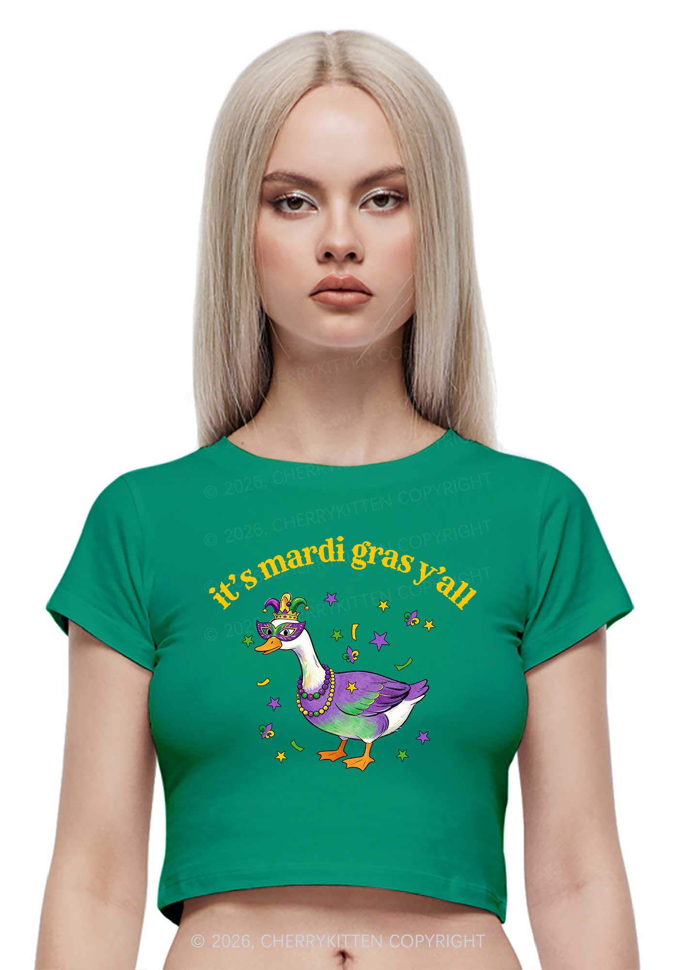 Its Mardi Gras Yall Y2K Baby Tee Cherrykitten - Image 2