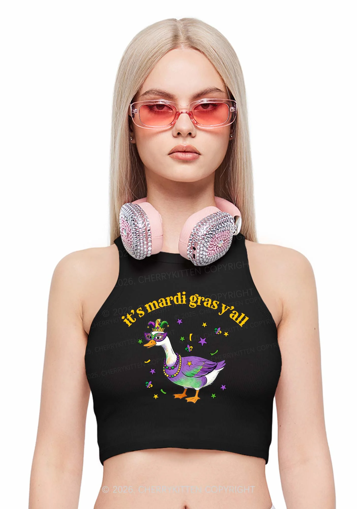 Its Mardi Gras Yall Y2K Crop Tank Top Cherrykitten - Image 2