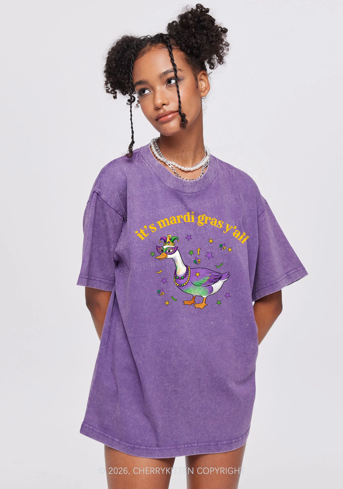 Its Mardi Gras Yall Y2K Shirts Washed Tee Cherrykitten - Image 2