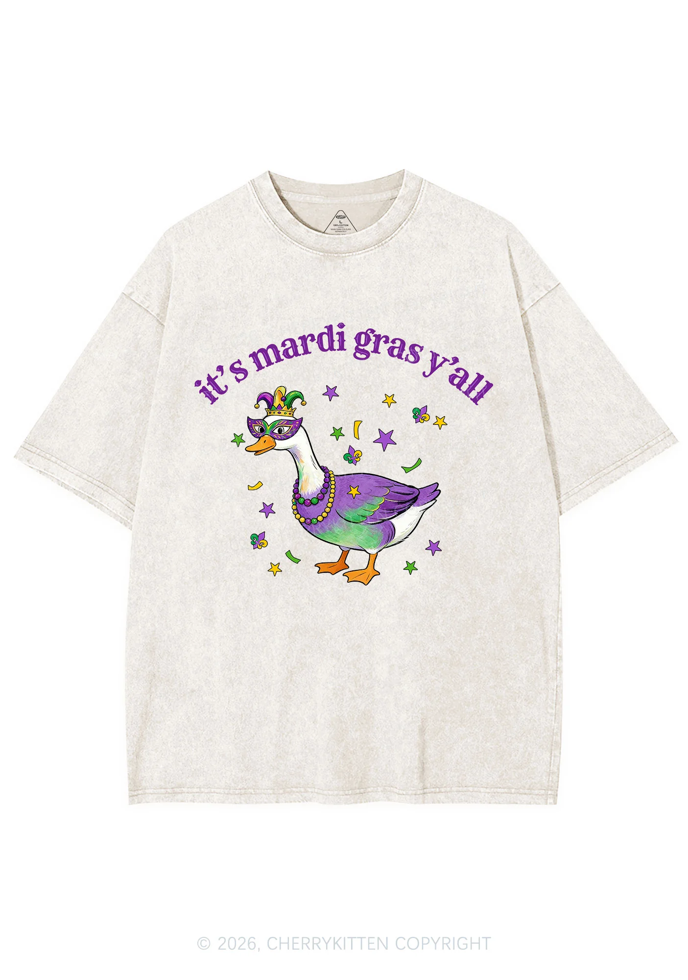 Its Mardi Gras Yall Y2K Shirts Washed Tee Cherrykitten - Image 5