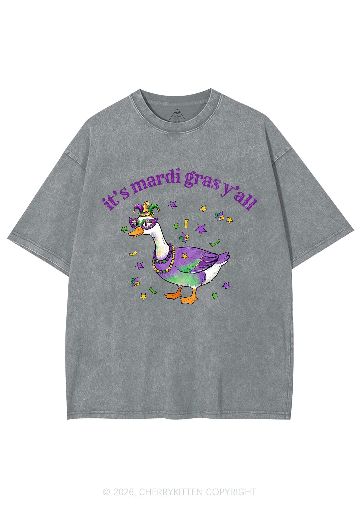 Its Mardi Gras Yall Y2K Shirts Washed Tee Cherrykitten - Image 7