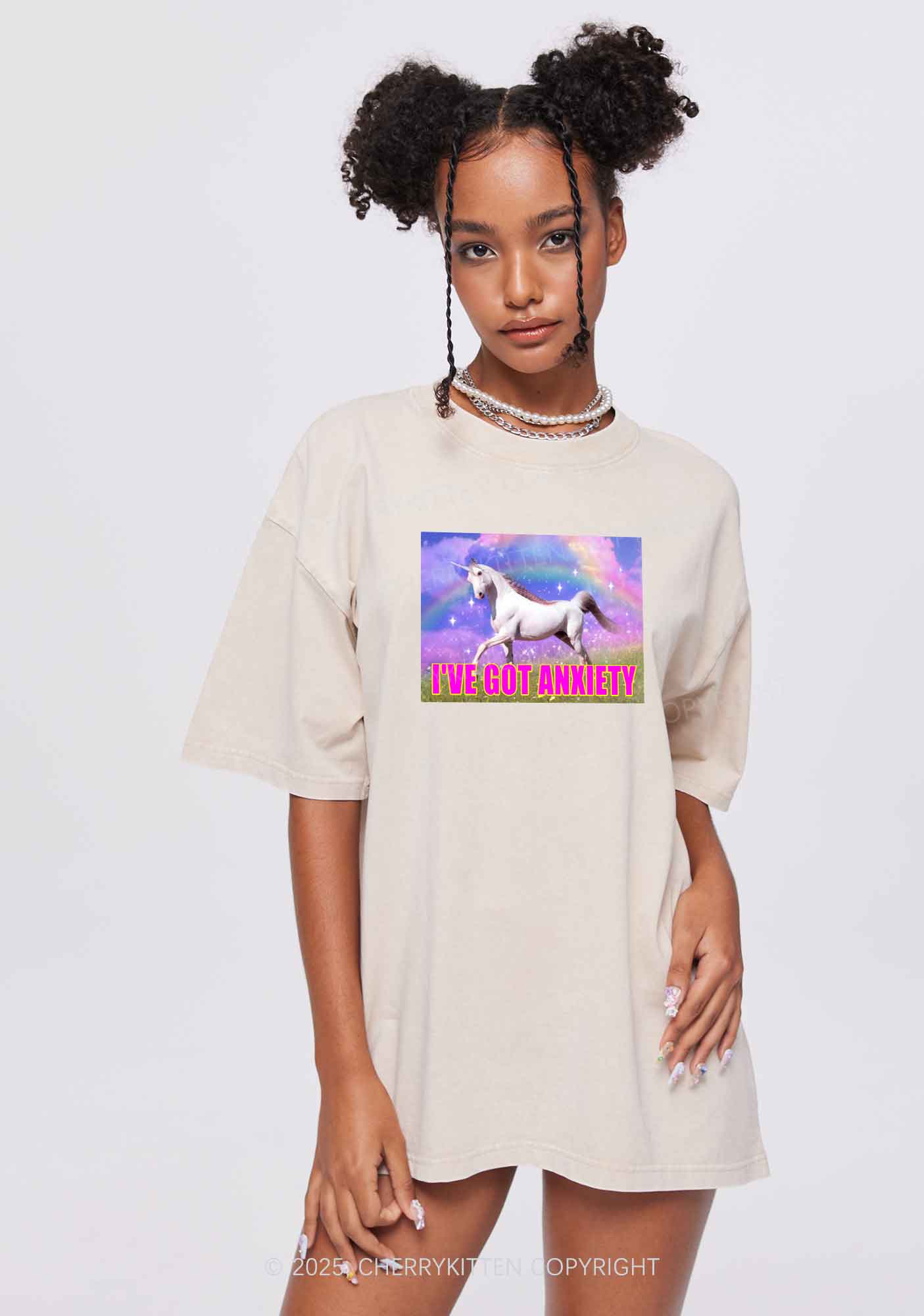 I've Got Anxiety Y2K Shirts Washed Tee Cherrykitten - Image 2