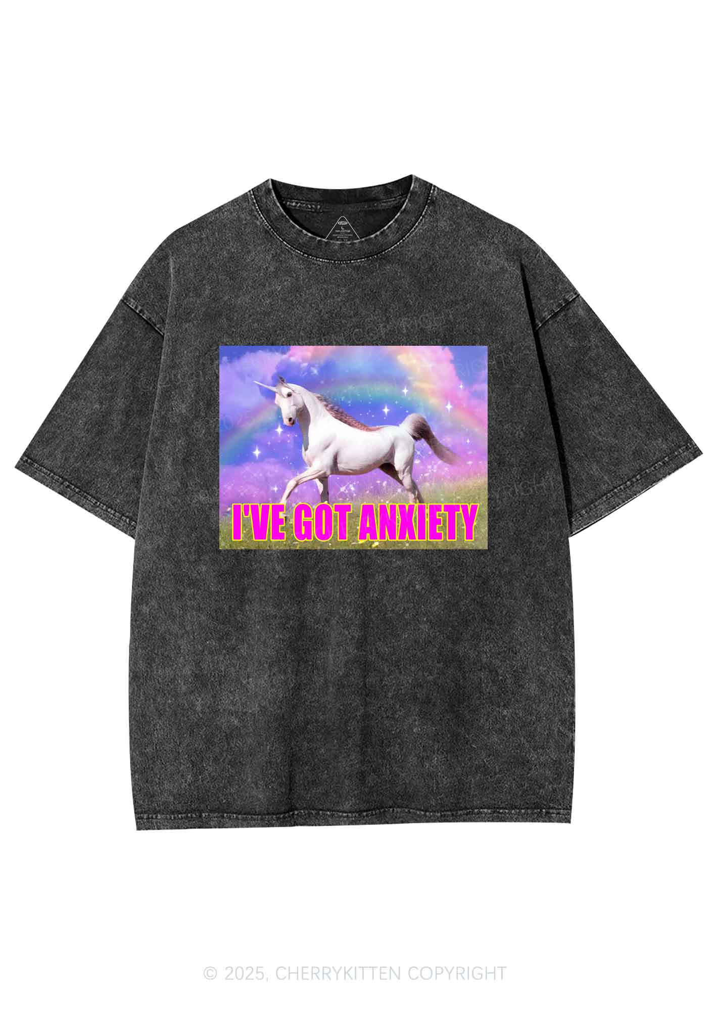 I've Got Anxiety Y2K Shirts Washed Tee Cherrykitten - Image 3