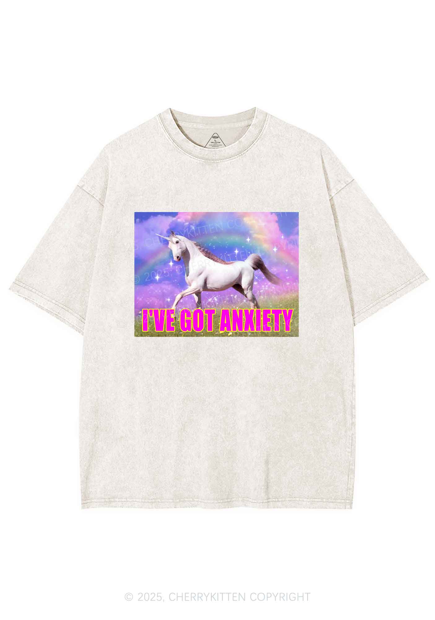 I've Got Anxiety Y2K Shirts Washed Tee Cherrykitten - Image 5