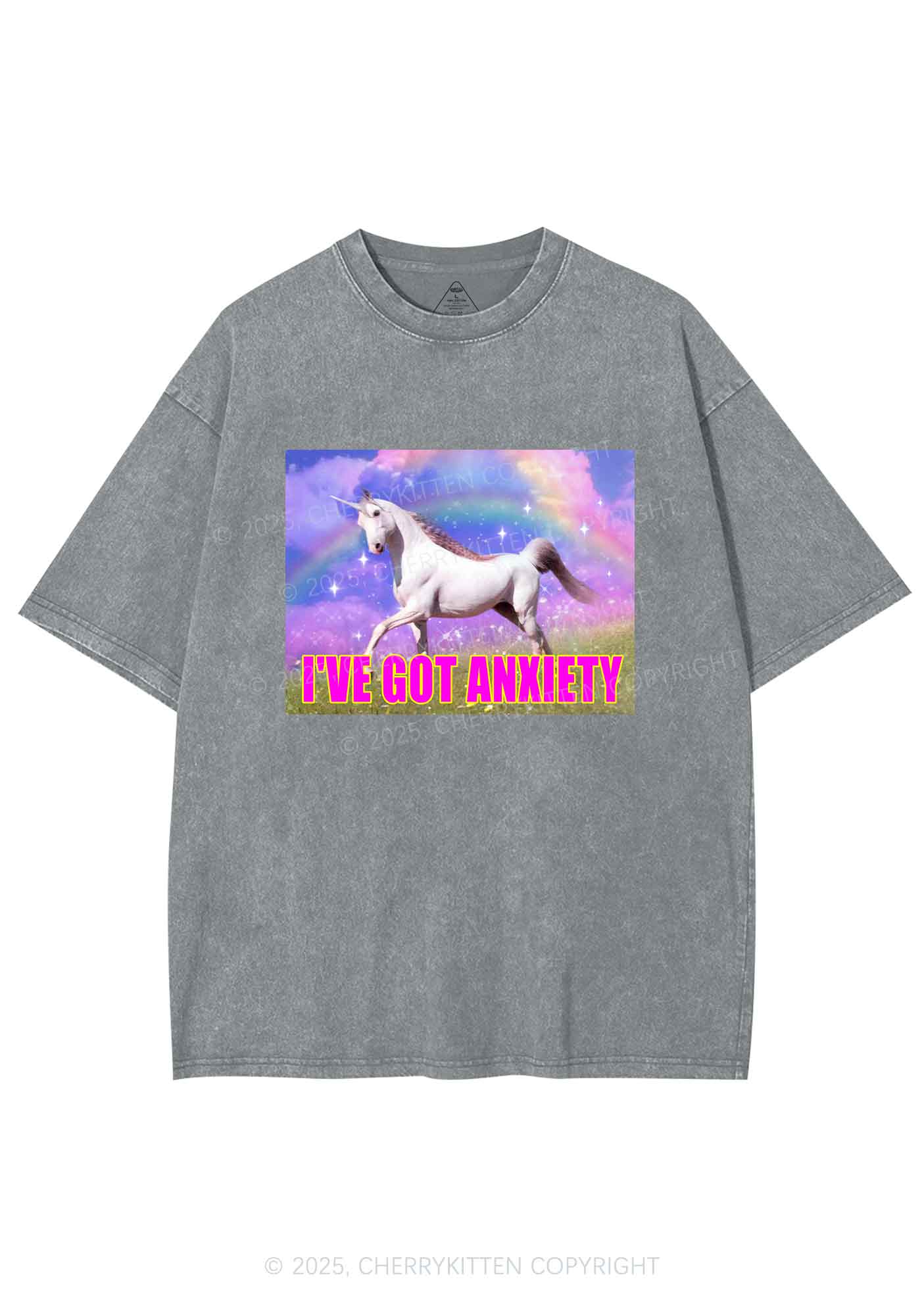 I've Got Anxiety Y2K Shirts Washed Tee Cherrykitten - Image 6