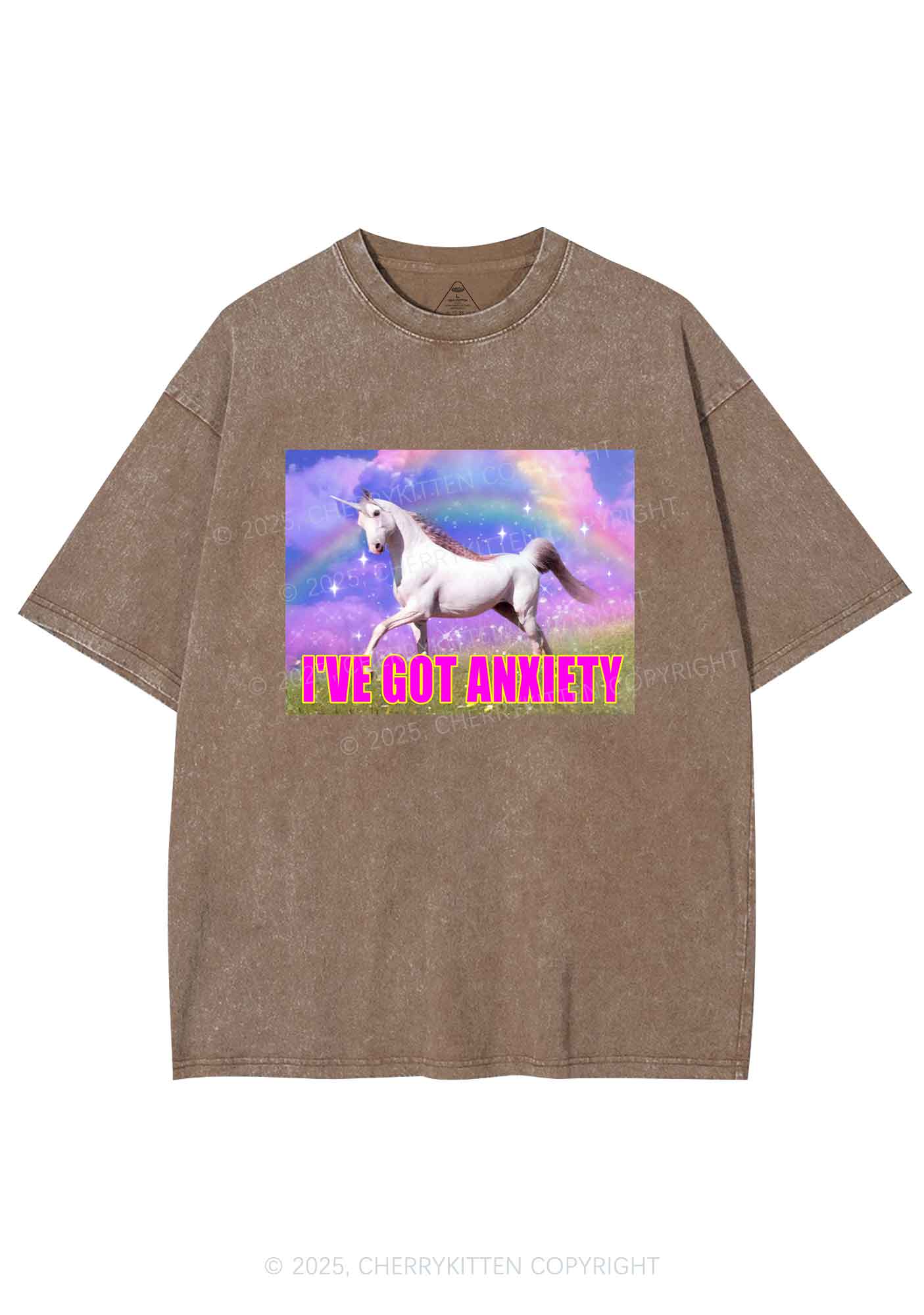 I've Got Anxiety Y2K Shirts Washed Tee Cherrykitten - Image 7