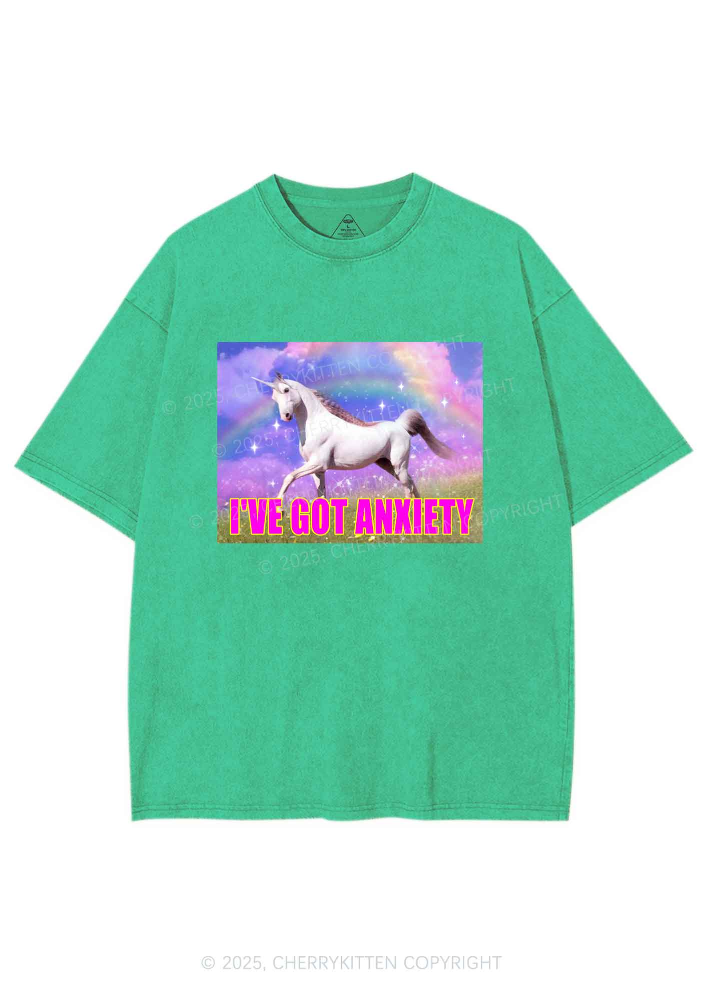 I've Got Anxiety Y2K Shirts Washed Tee Cherrykitten - Image 8