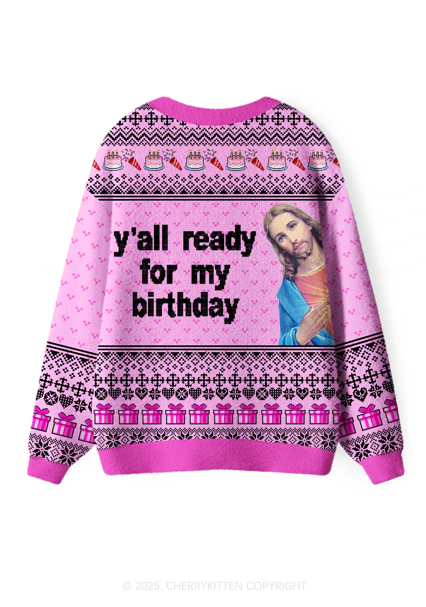 Jesus Birthday Y2K Christmas Cardigan Knit Sweatshirt Cherrykitten - Image 3