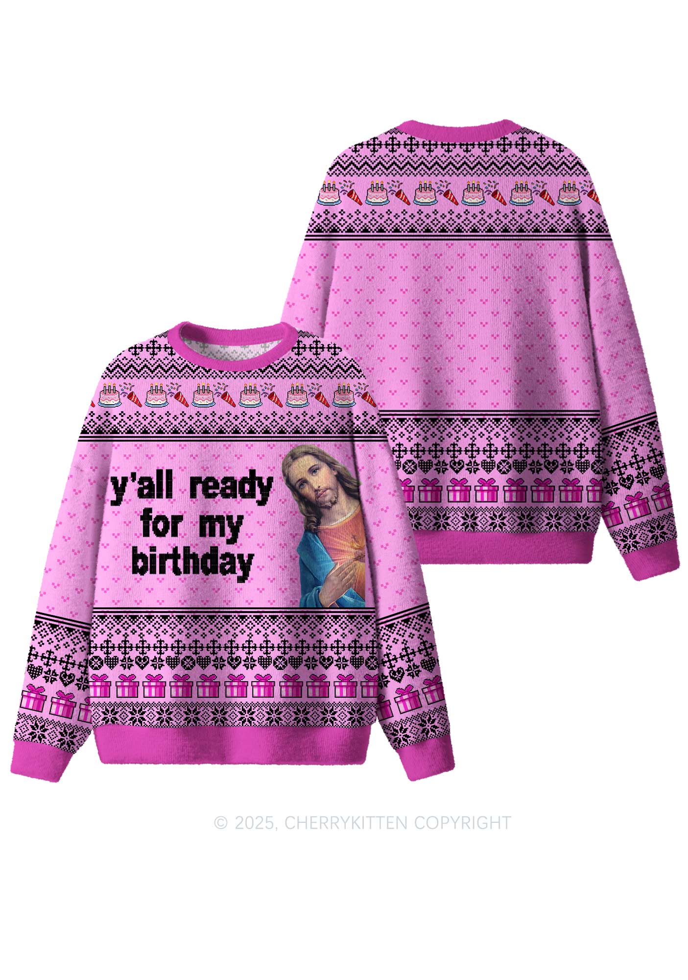 Jesus Birthday Y2K Christmas Knit Sweatshirt Cherrykitten - Image 3