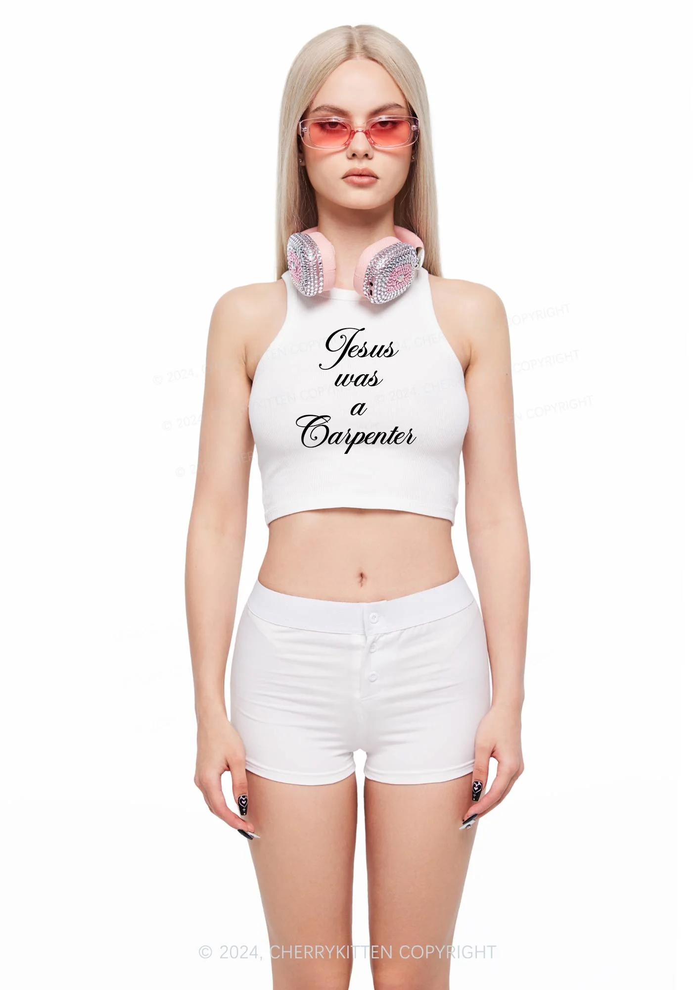 Jesus Was A Carpenter Y2K Crop Tank Top Cherrykitten - Image 2