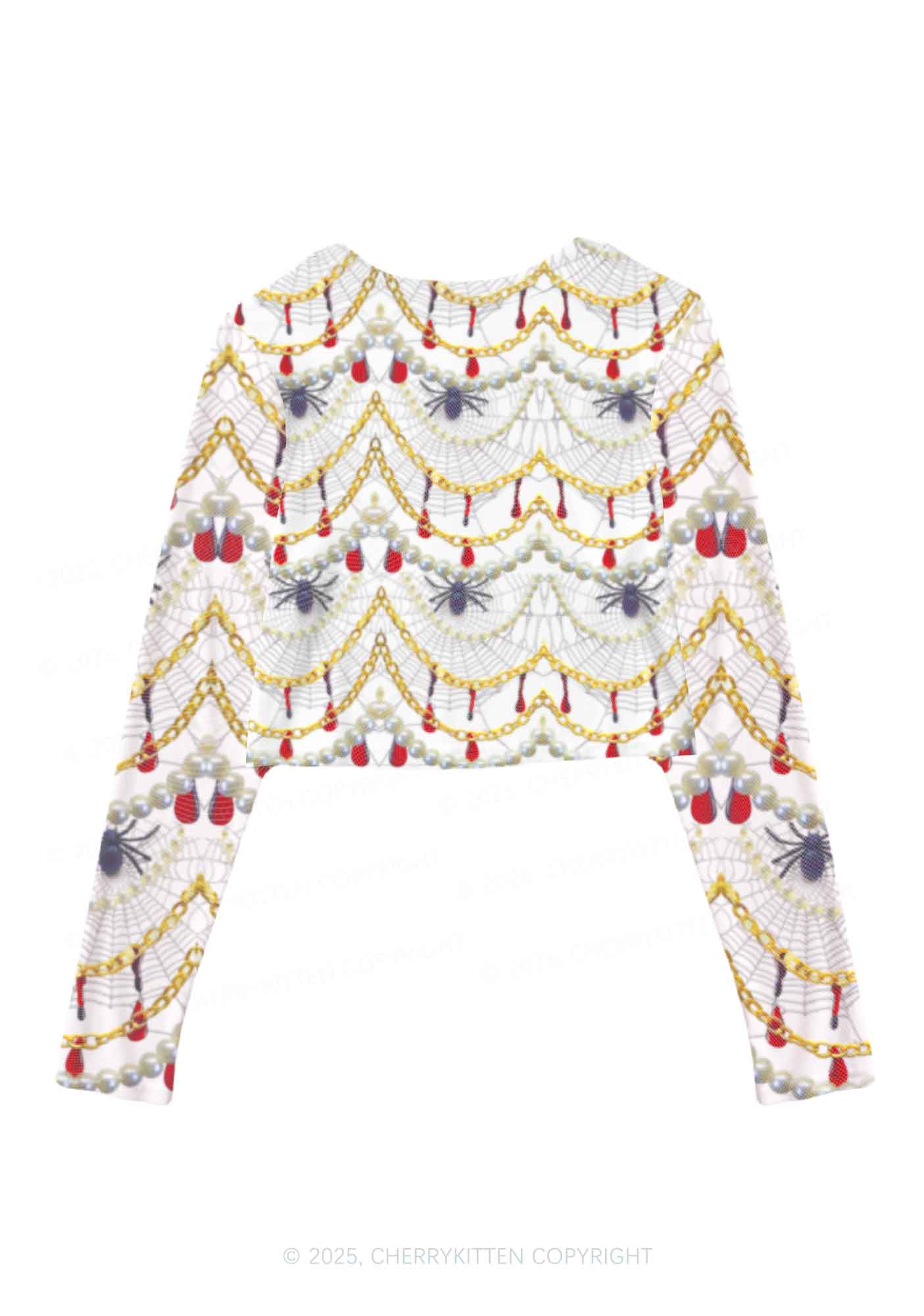 Jewelry Spider Y2K Mesh Long Sleeve Crop Top Cherrykitten - Image 3