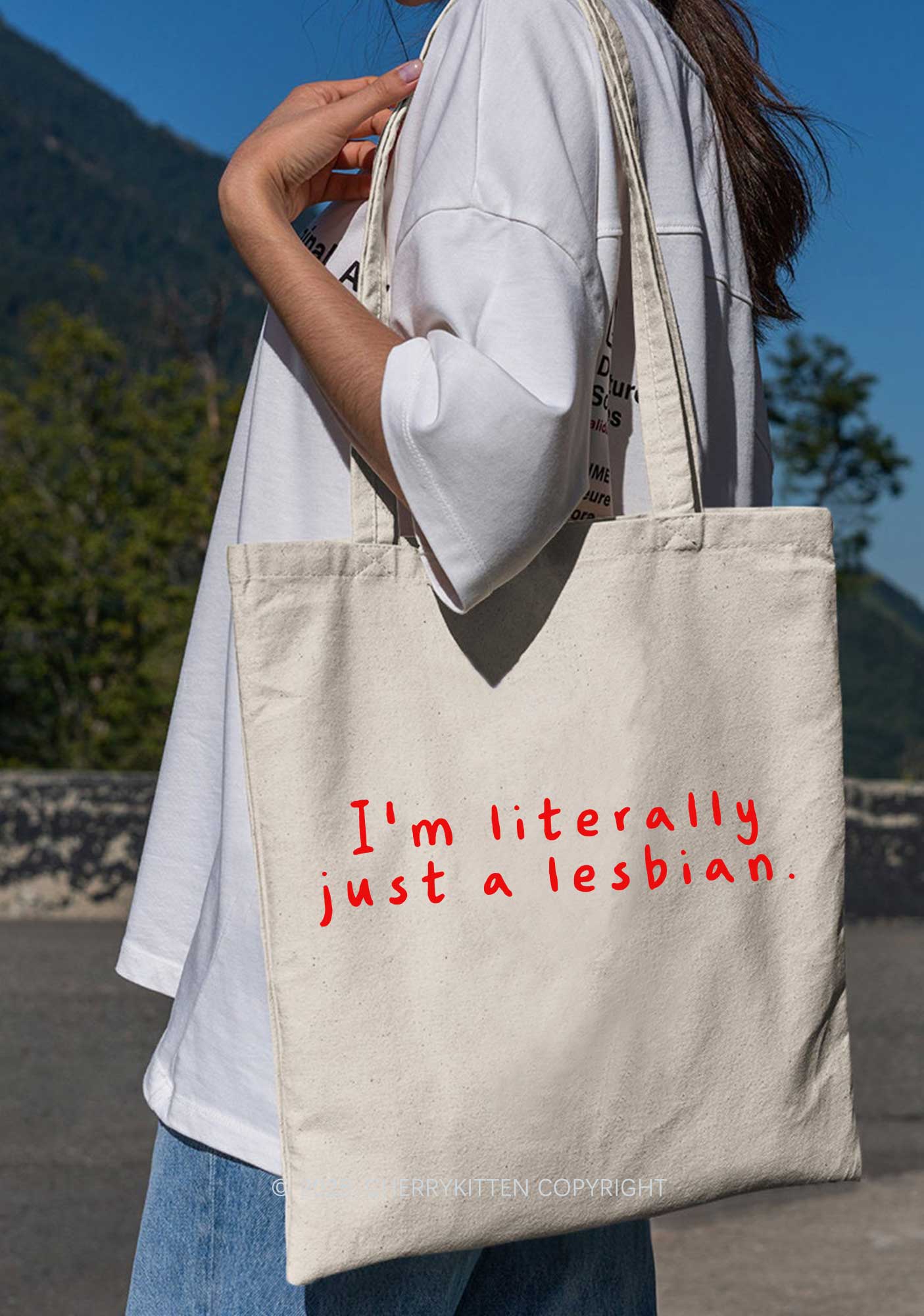 Just A Lesbian Pride Y2K Canvas Tote Bag Cherrykitten - Image 2