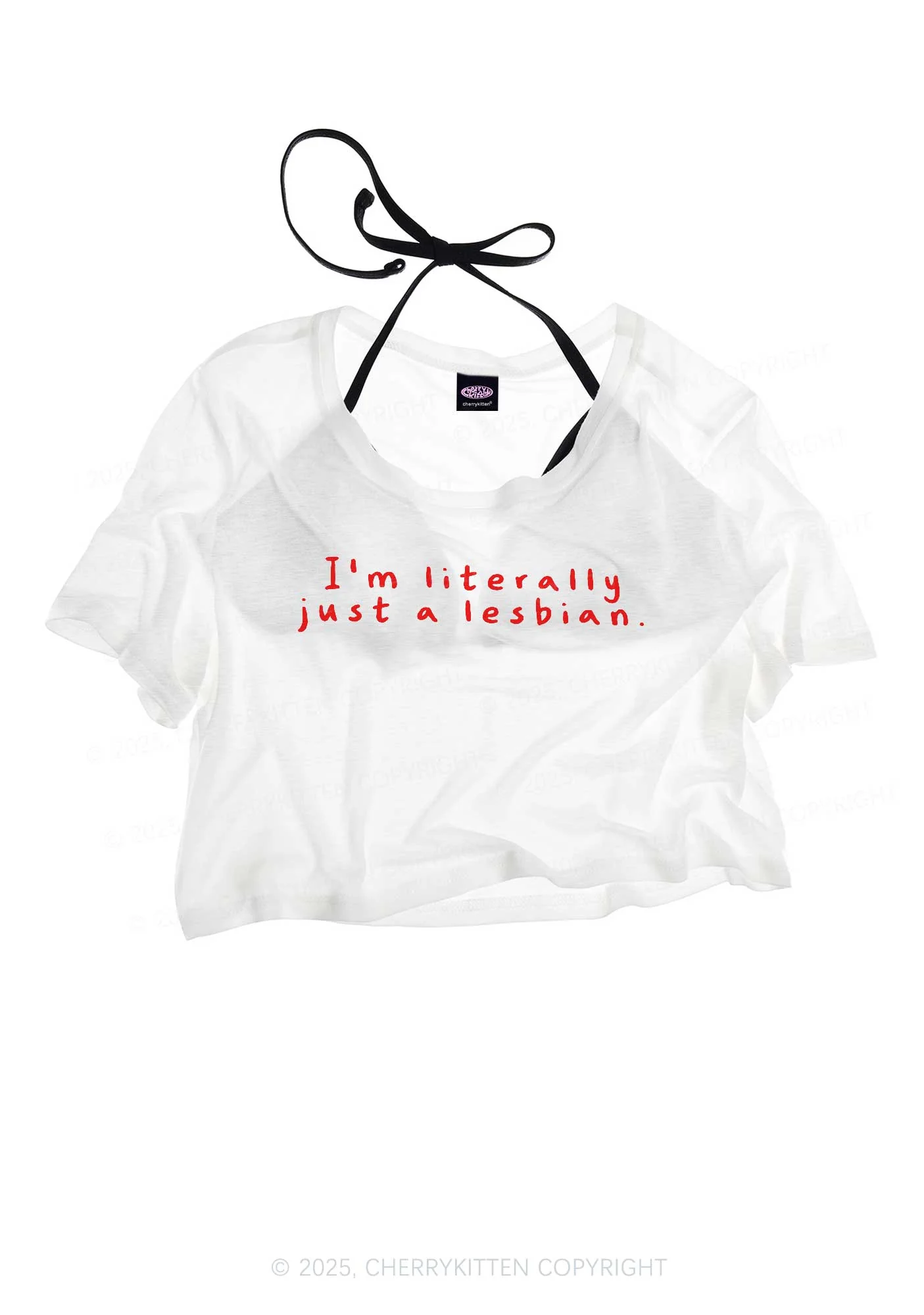 Just A Lesbian Pride Y2K Sheer Crop Tee Cherrykitten - Image 3