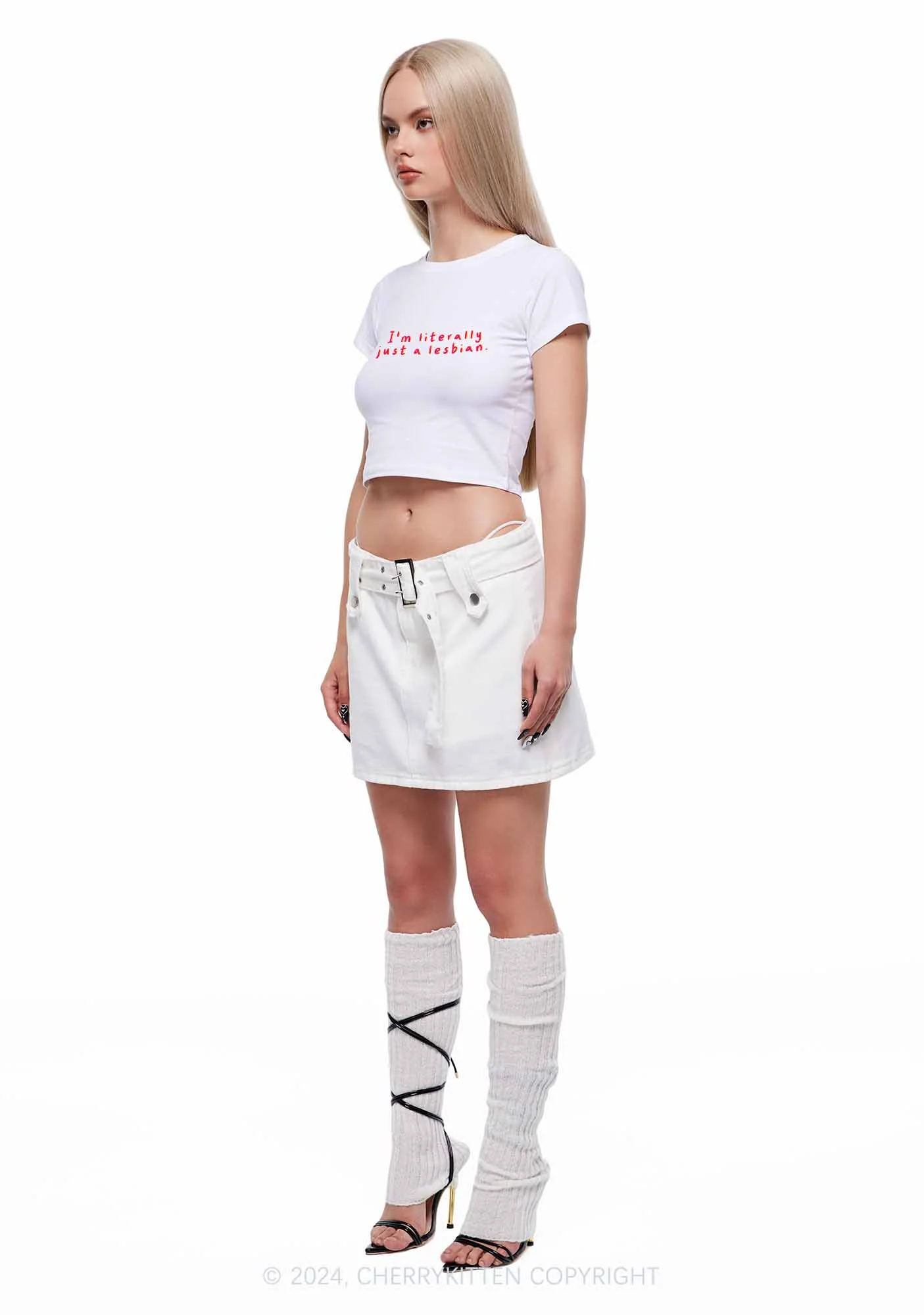 Just A Lesbian Y2K Baby Tee Cherrykitten - Image 4