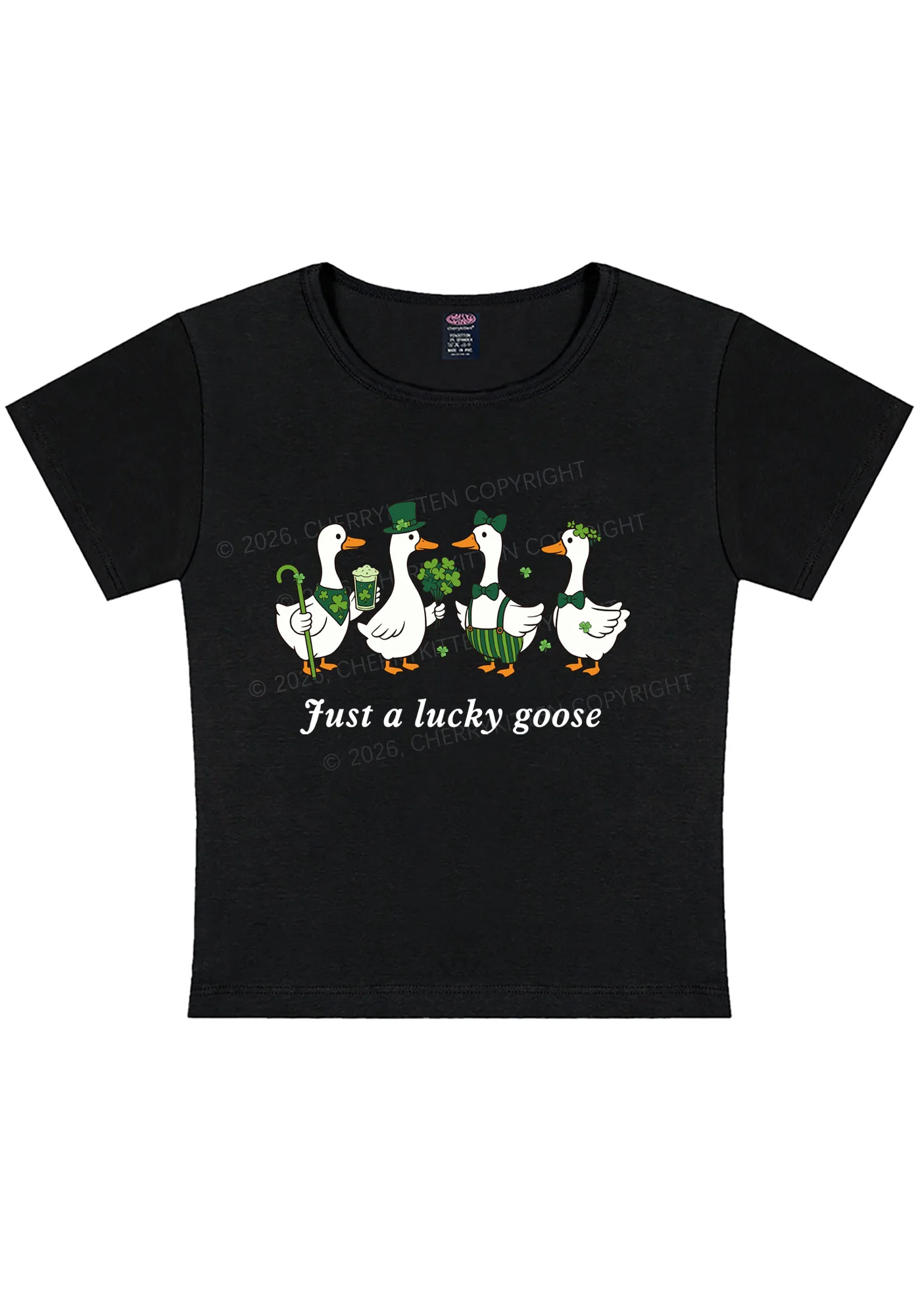 Just A Lucky Goose St Patricks Y2K Baby Tee Cherrykitten - Image 3