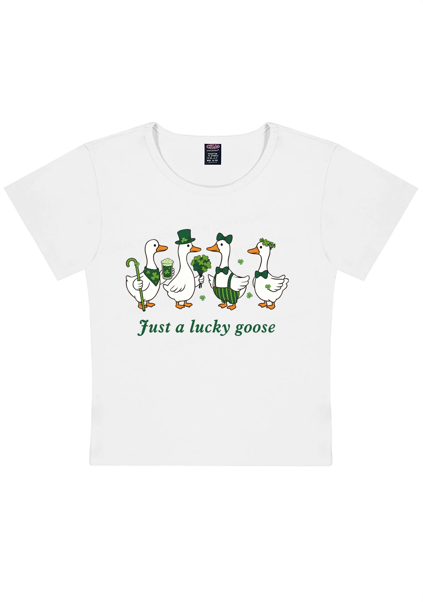 Just A Lucky Goose St Patricks Y2K Baby Tee Cherrykitten - Image 4