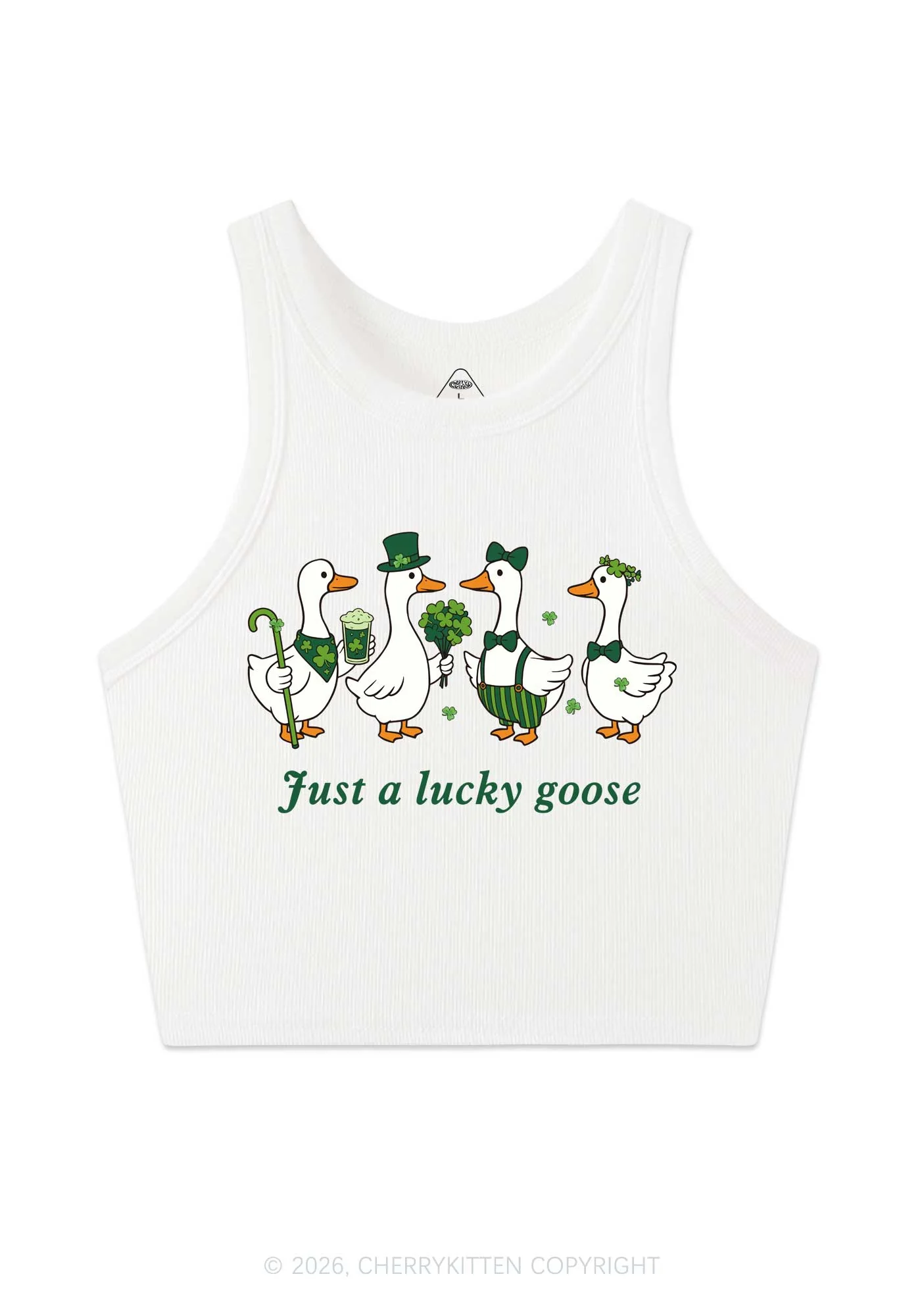 Just A Lucky Goose St Patricks Y2K Crop Tank Top Cherrykitten - Image 3