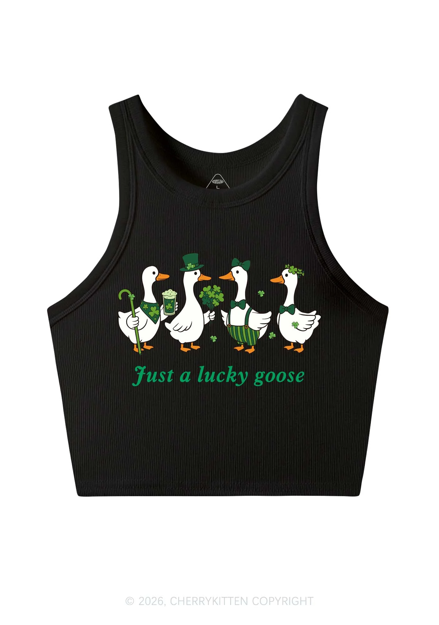 Just A Lucky Goose St Patricks Y2K Crop Tank Top Cherrykitten - Image 4