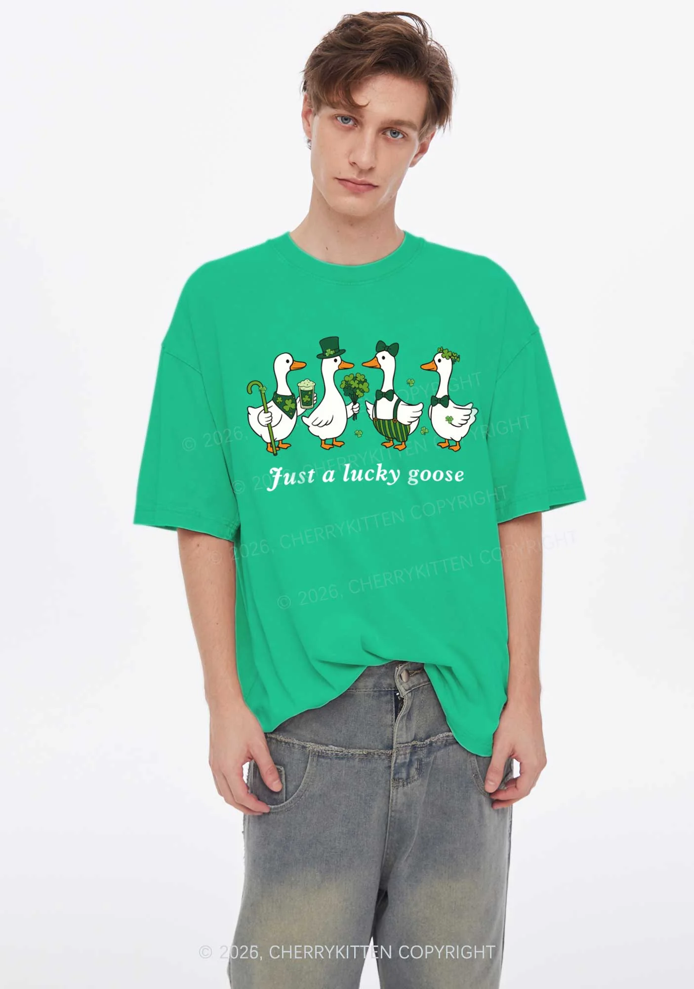 Just A Lucky Goose St Patricks Y2K Shirts Washed Tee Cherrykitten - Image 2