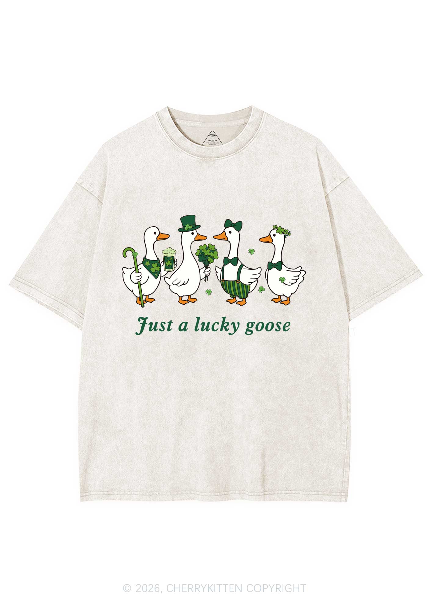 Just A Lucky Goose St Patricks Y2K Shirts Washed Tee Cherrykitten - Image 3