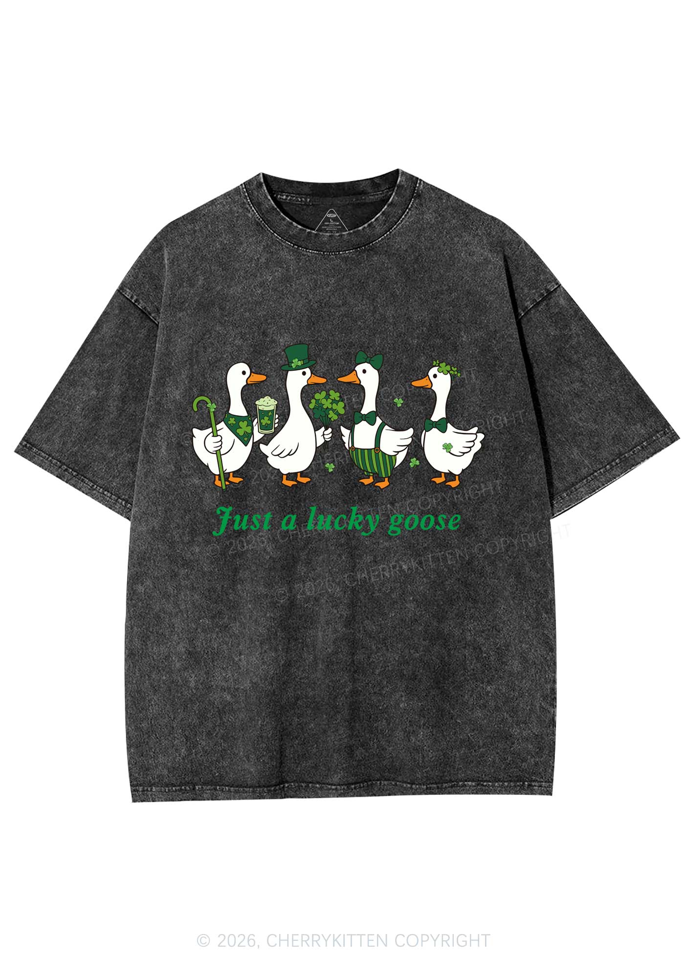 Just A Lucky Goose St Patricks Y2K Shirts Washed Tee Cherrykitten - Image 4