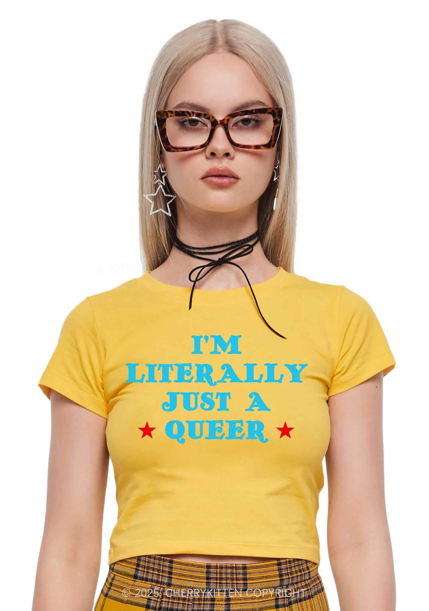Just A Queer Pride Y2K Baby Tee Cherrykitten - Image 2