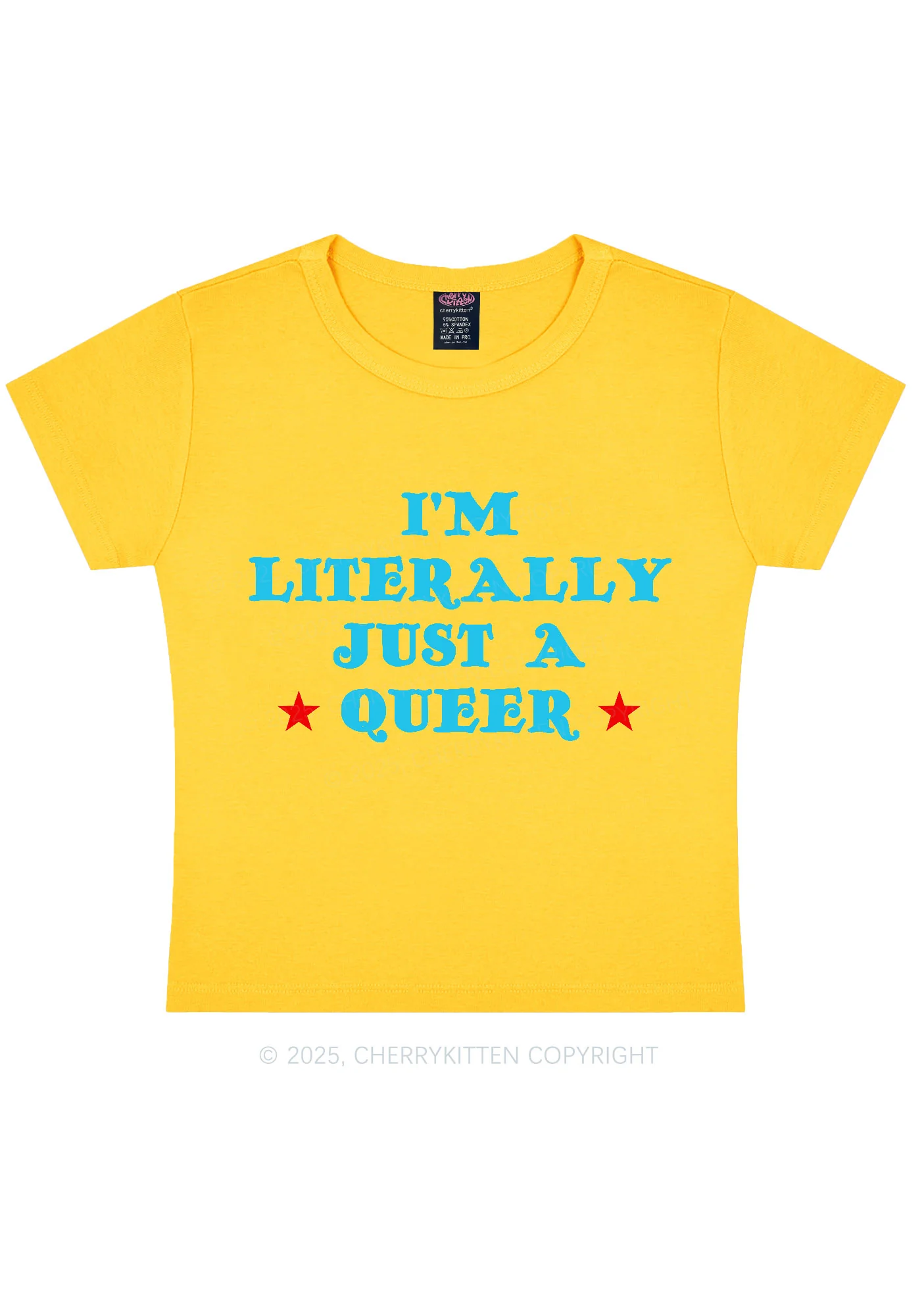 Just A Queer Pride Y2K Baby Tee Cherrykitten - Image 3