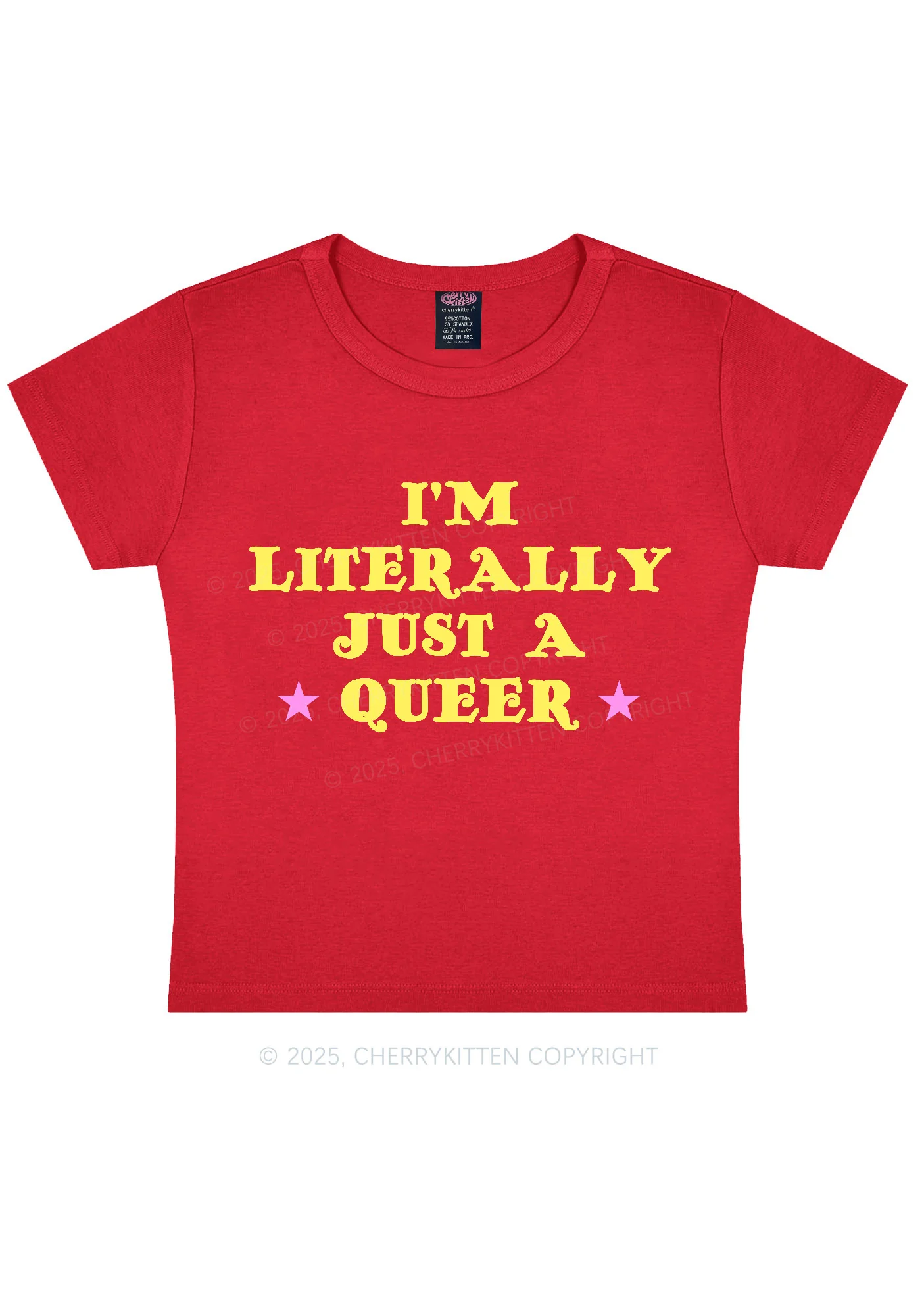 Just A Queer Pride Y2K Baby Tee Cherrykitten - Image 4