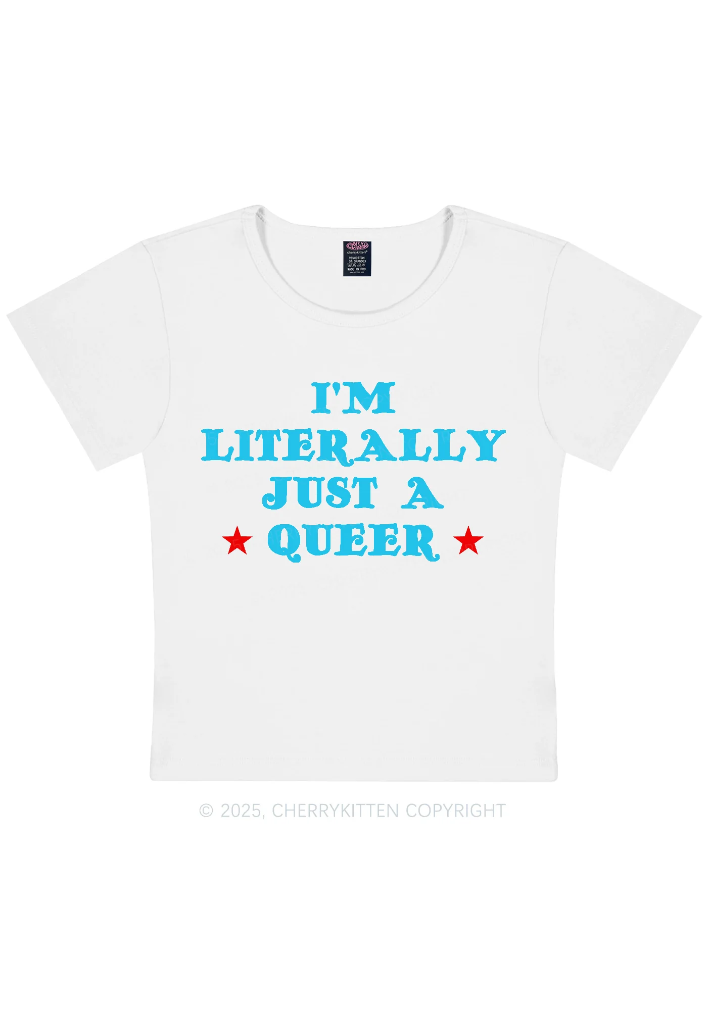 Just A Queer Pride Y2K Baby Tee Cherrykitten - Image 5