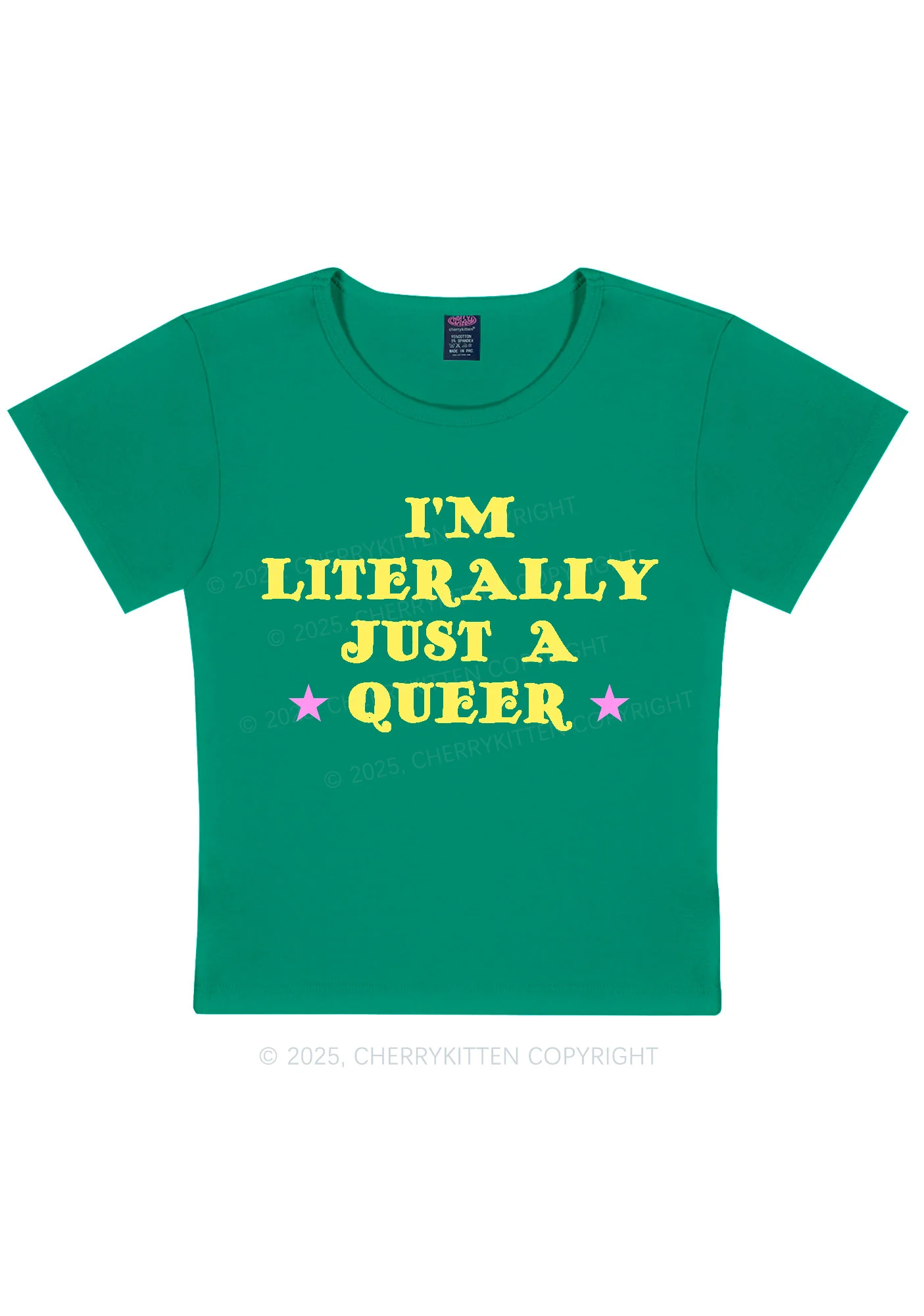 Just A Queer Pride Y2K Baby Tee Cherrykitten - Image 9