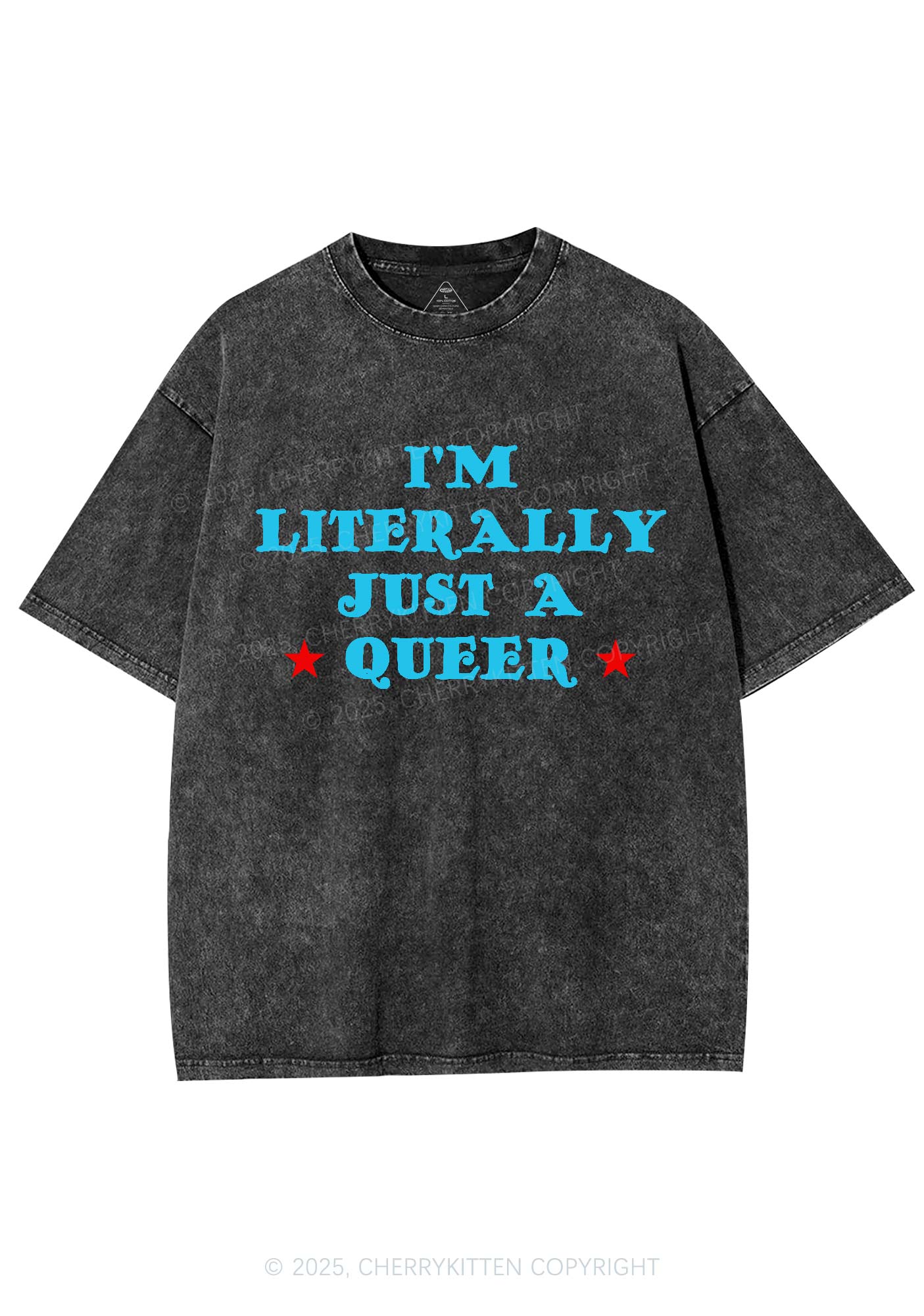 Just A Queer Pride Y2K Shirts Washed Tee Cherrykitten - Image 3
