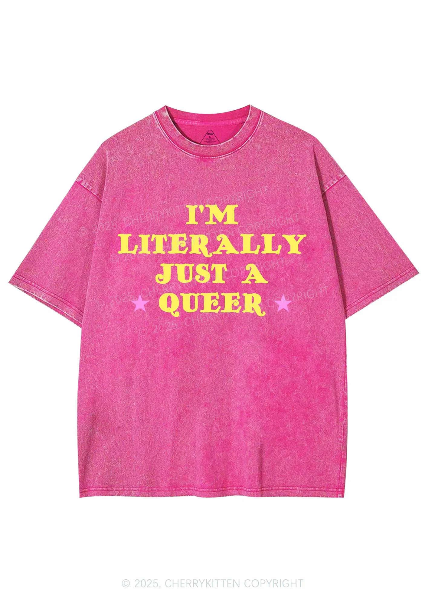 Just A Queer Pride Y2K Shirts Washed Tee Cherrykitten - Image 4