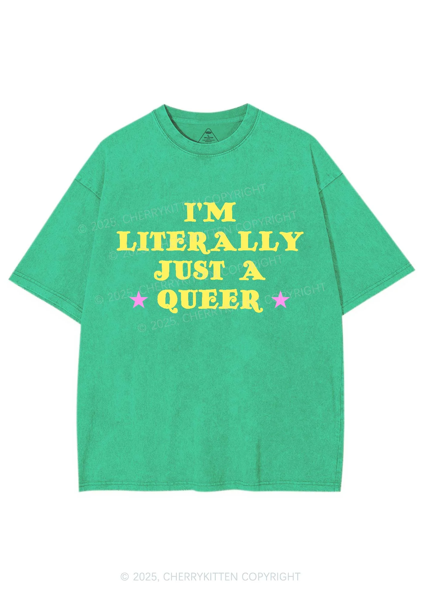 Just A Queer Pride Y2K Shirts Washed Tee Cherrykitten - Image 6