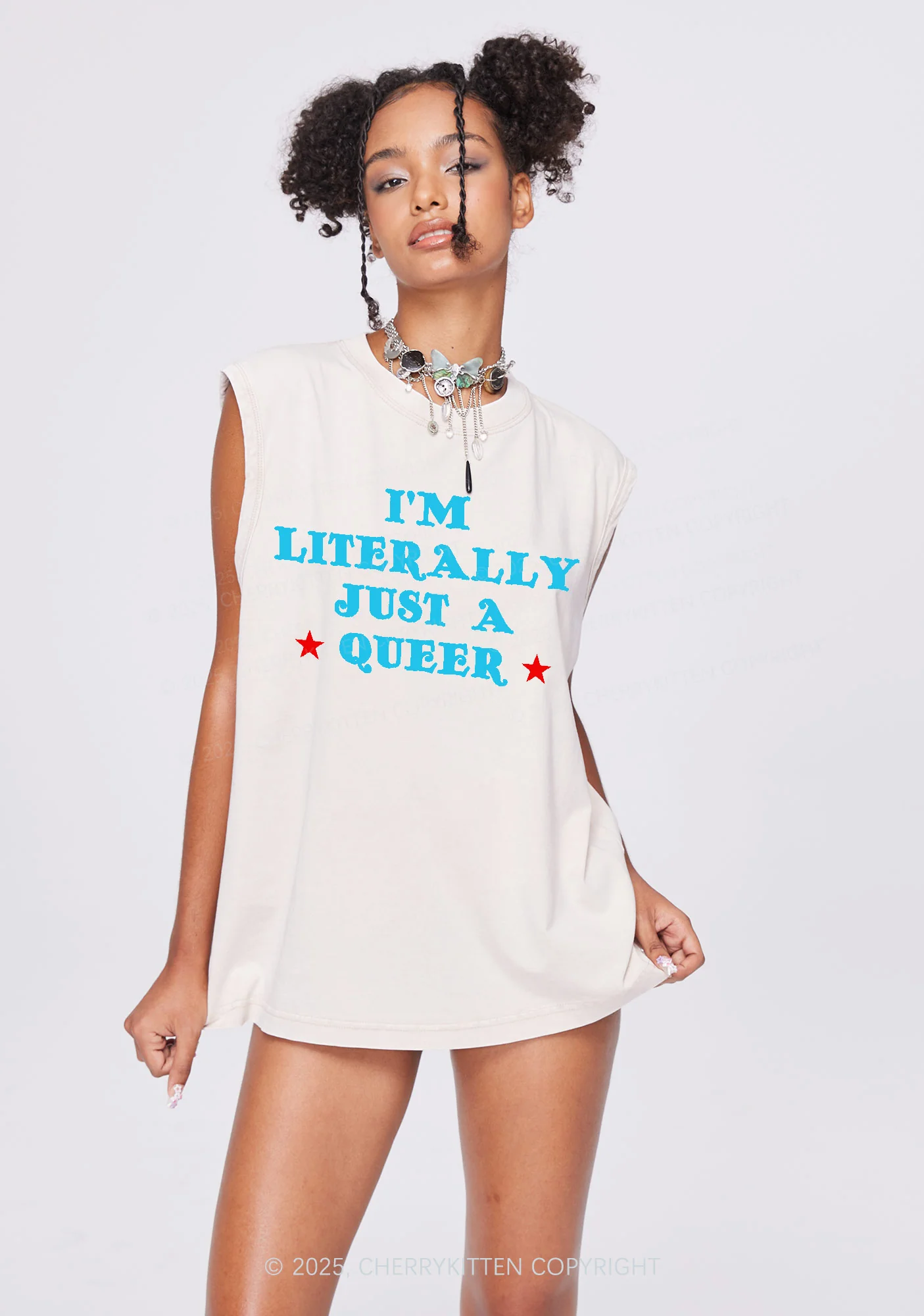 Just A Queer Pride Y2K Washed Muscle Tank Cherrykitten - Image 2