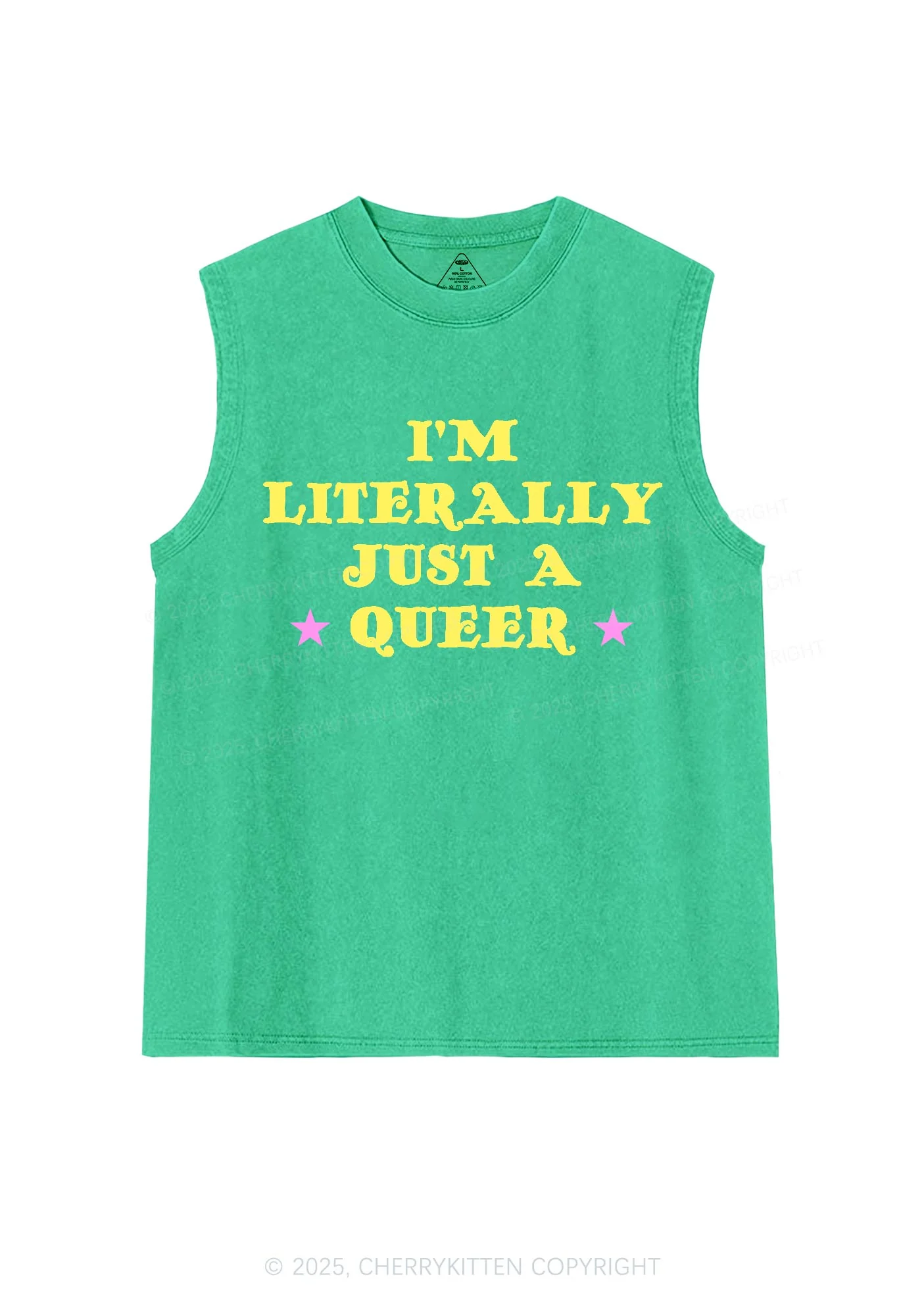 Just A Queer Pride Y2K Washed Muscle Tank Cherrykitten - Image 5
