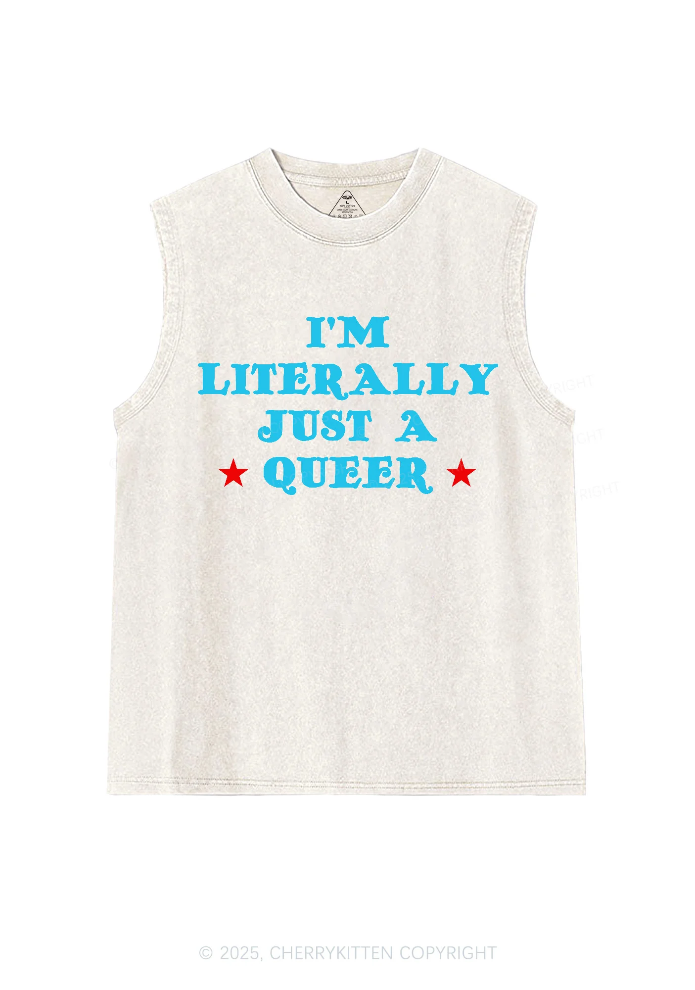 Just A Queer Pride Y2K Washed Muscle Tank Cherrykitten - Image 6