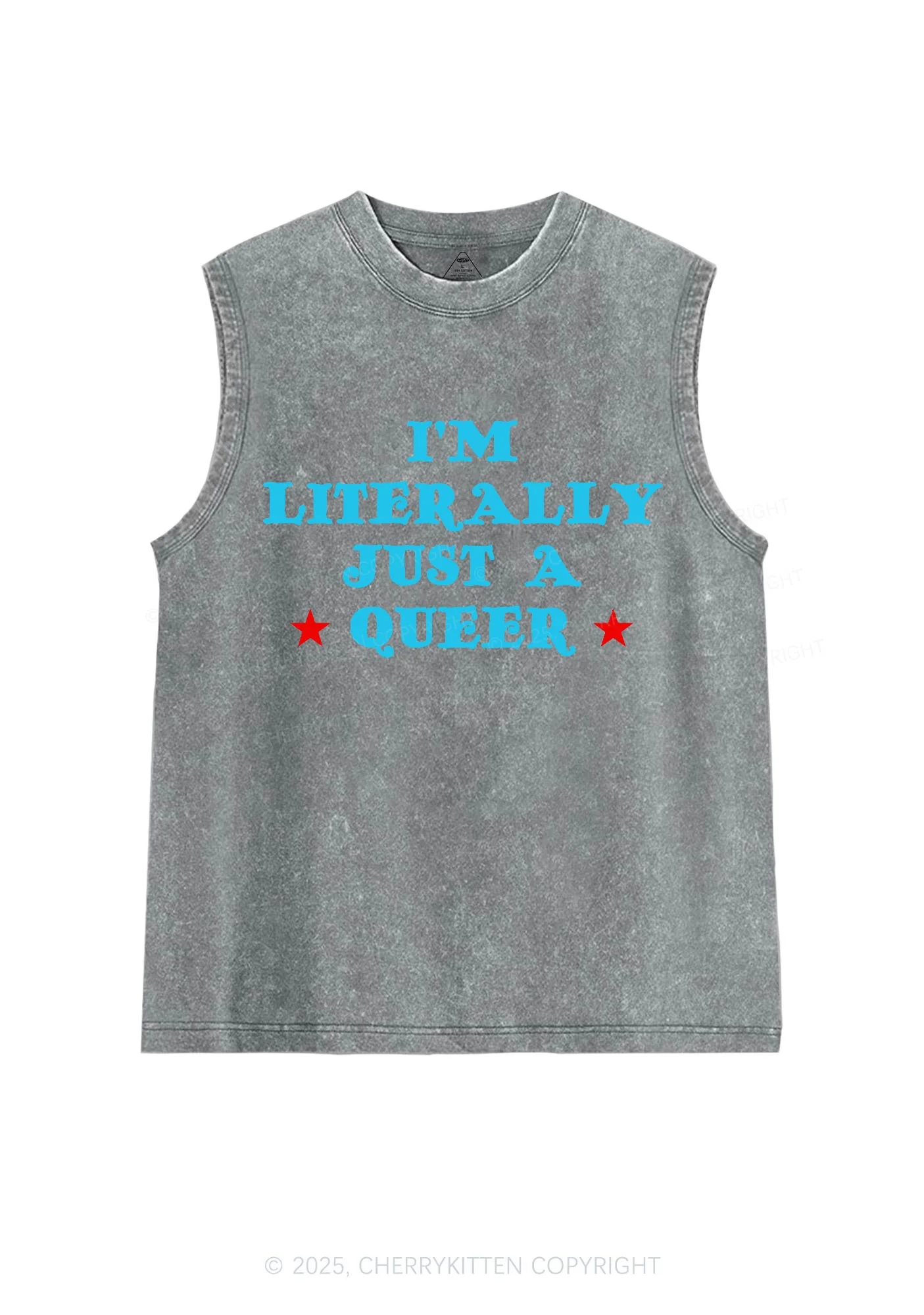 Just A Queer Pride Y2K Washed Muscle Tank Cherrykitten - Image 7